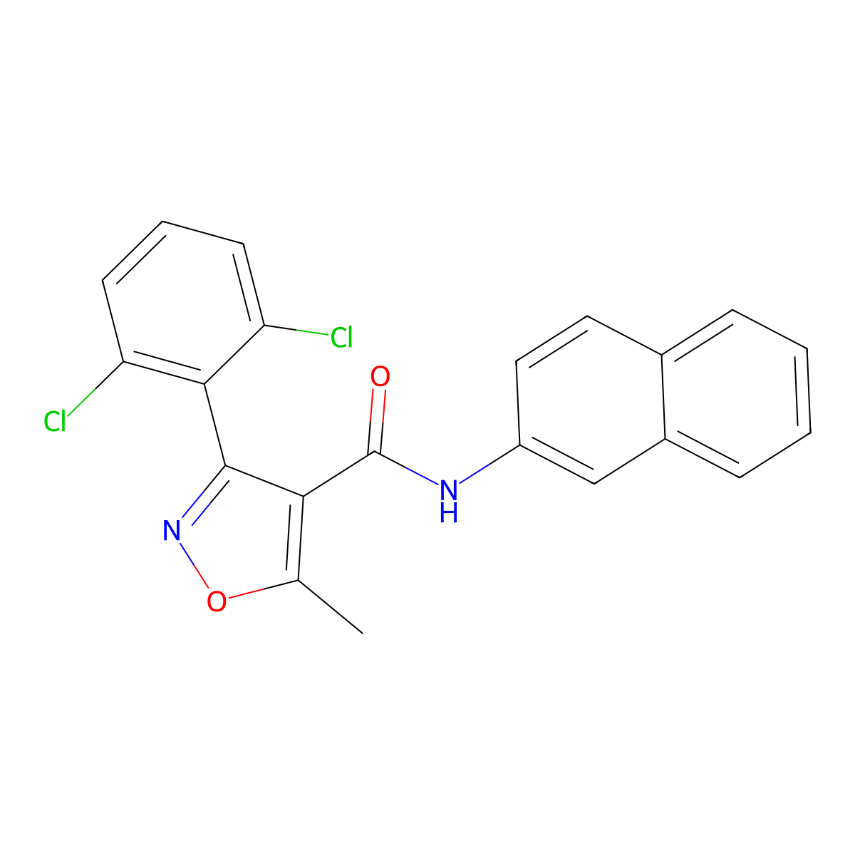 3-(2,6-dichlorophenyl)-5-methyl-N-naphthalen-2-yl-1,2-oxazole-4-carboxamide molecular structure, CAS 419560-05-7
