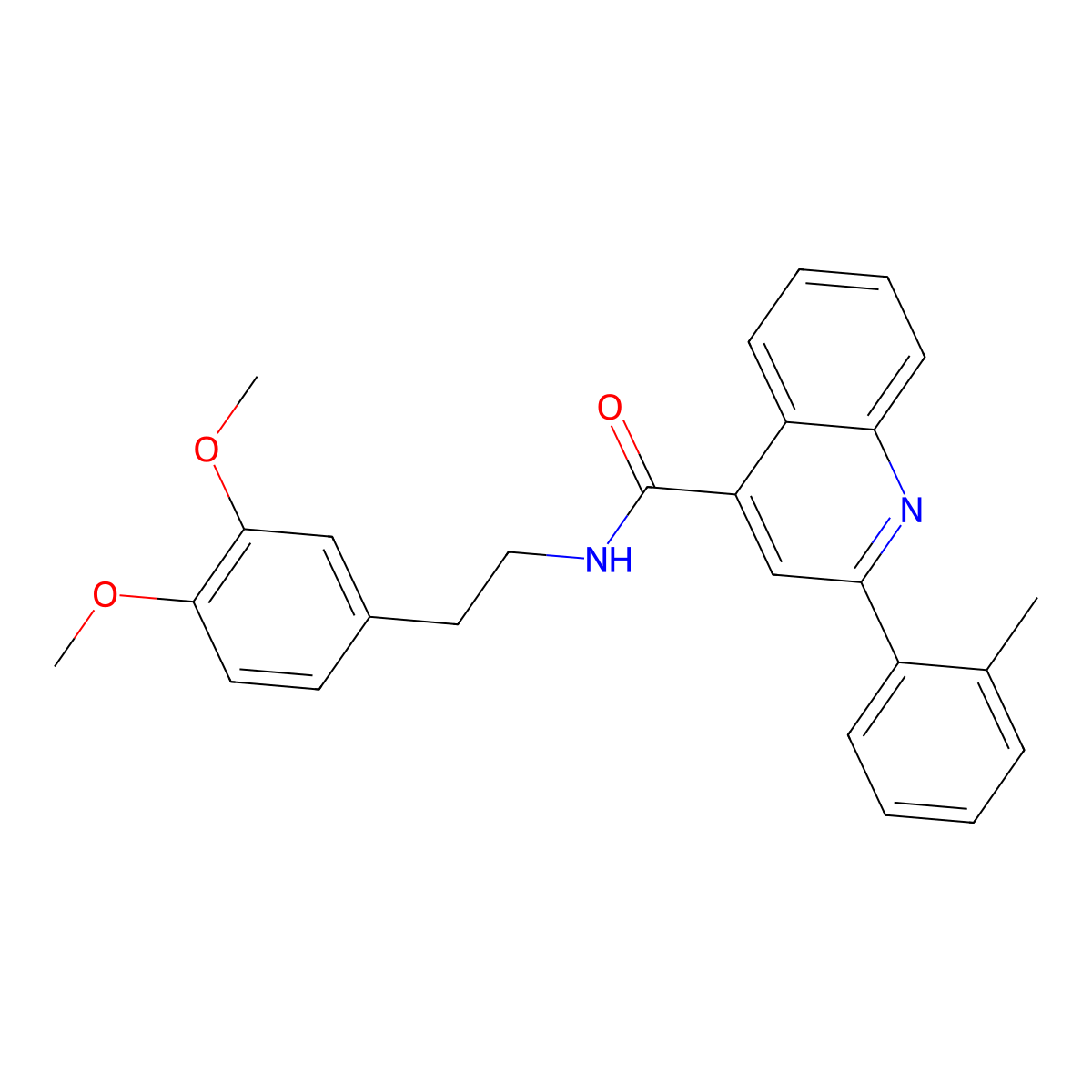 N-[2-(3,4-dimethoxyphenyl)ethyl]-2-(2-methylphenyl)quinoline-4-carboxamide molecular structure, CAS 419560-22-8