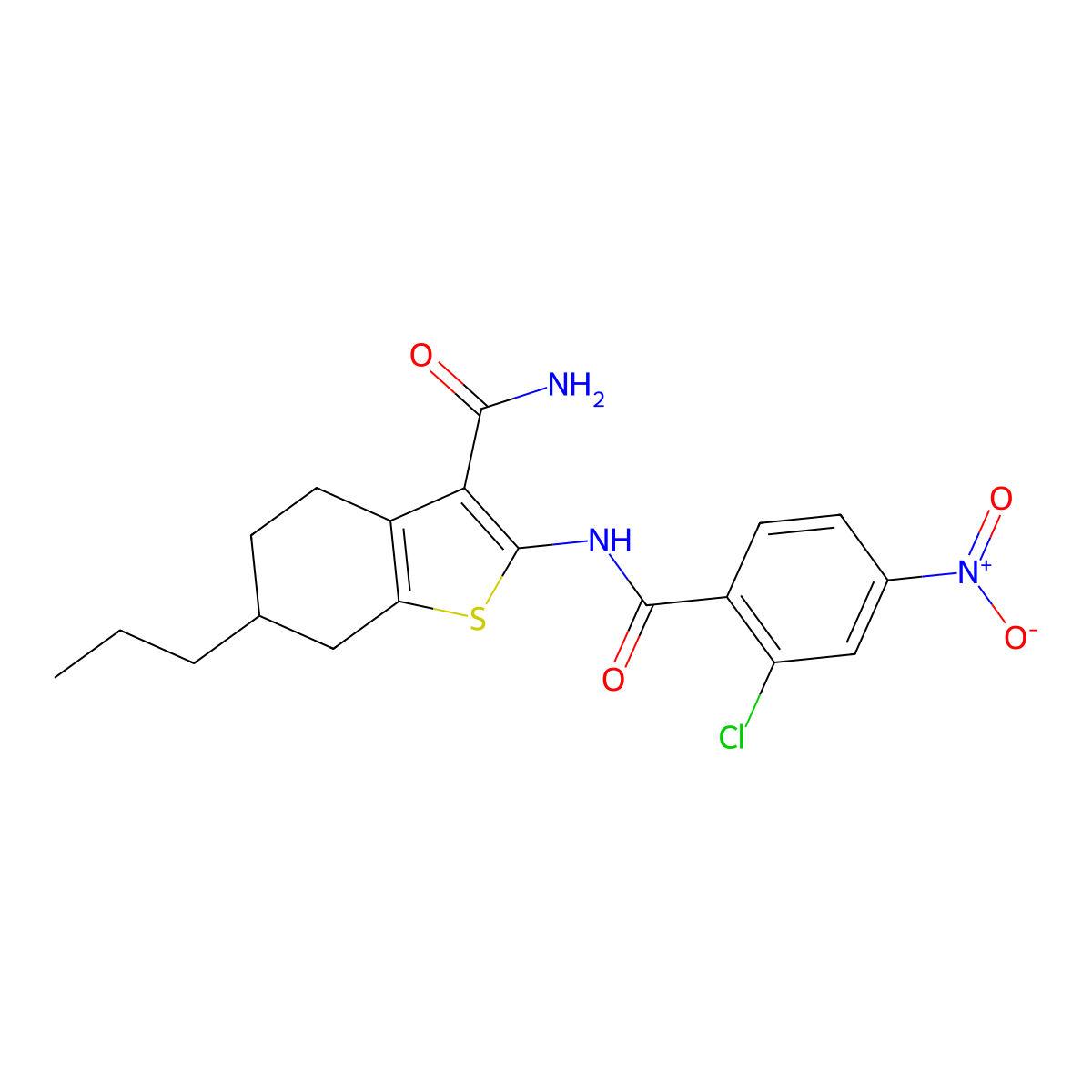 2-[(2-Chloro-4-nitrobenzoyl)amino]-6-propyl-4,5,6,7-tetrahydro-1-benzothiophene-3-carboxamide molecular structure, CAS 419560-43-3
