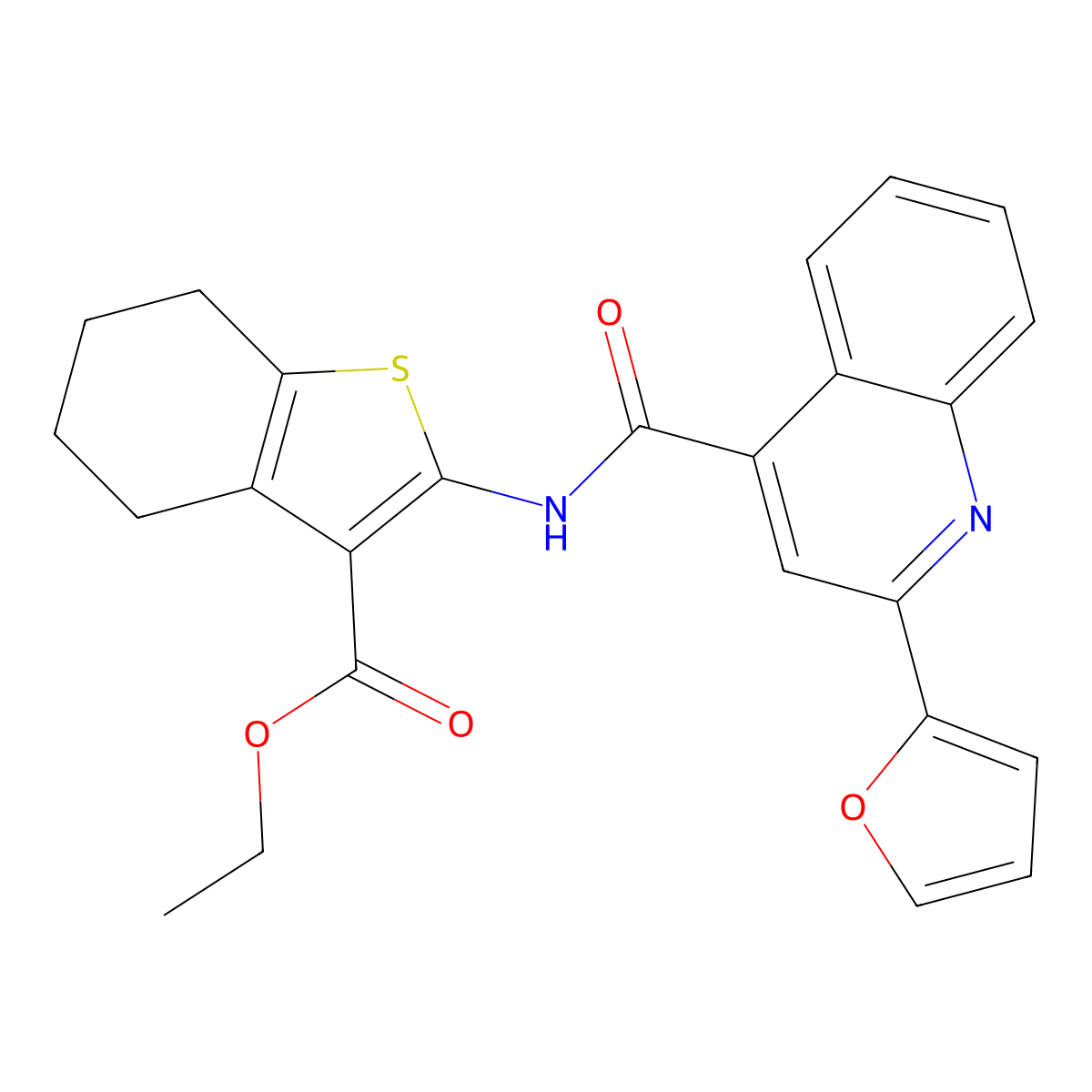 Ethyl 2-[[2-(furan-2-yl)quinoline-4-carbonyl]amino]-4,5,6,7-tetrahydro-1-benzothiophene-3-carboxylate molecular structure, CAS 419560-48-8