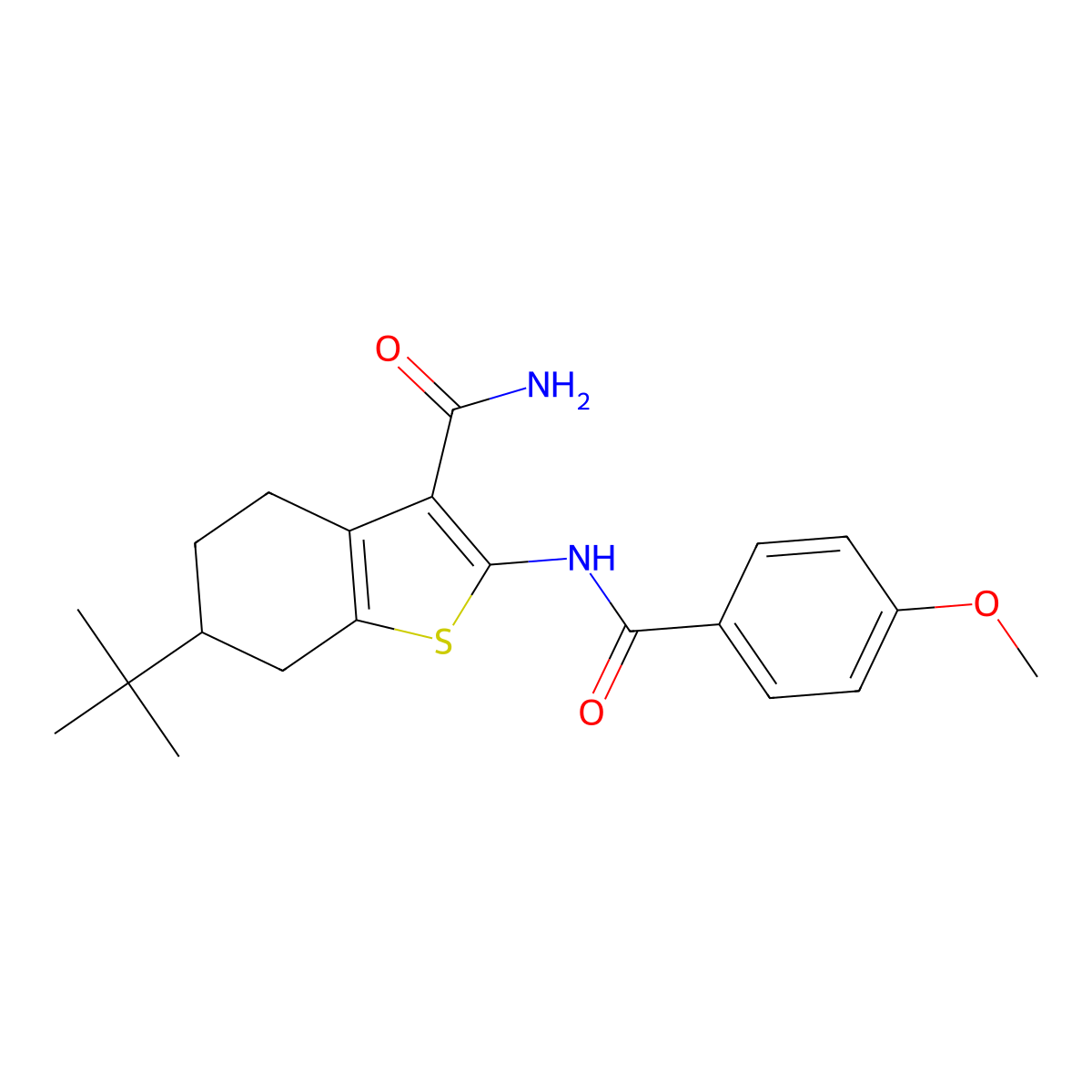 6-Tert-butyl-2-[(4-methoxybenzoyl)amino]-4,5,6,7-tetrahydro-1-benzothiophene-3-carboxamide molecular structure, CAS 419560-76-2