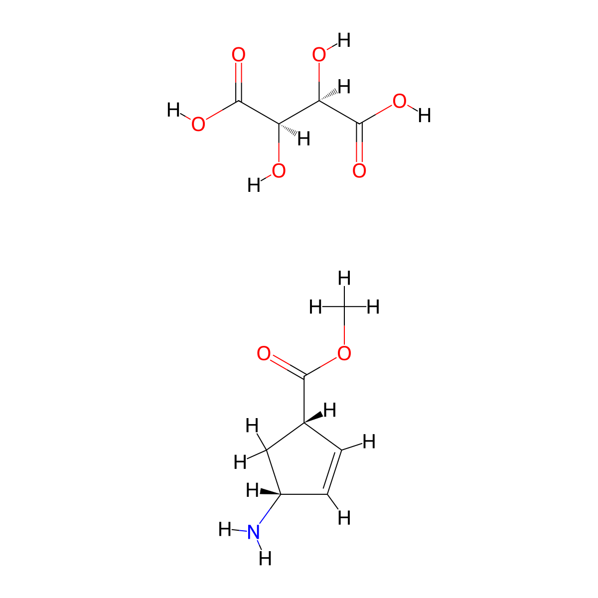 (1S,4R)-Methyl 4-aminocyclopent-2-enecarboxylate (2R,3R)-2,3-dihydroxysuccinate molecular structure, CAS 419563-22-7