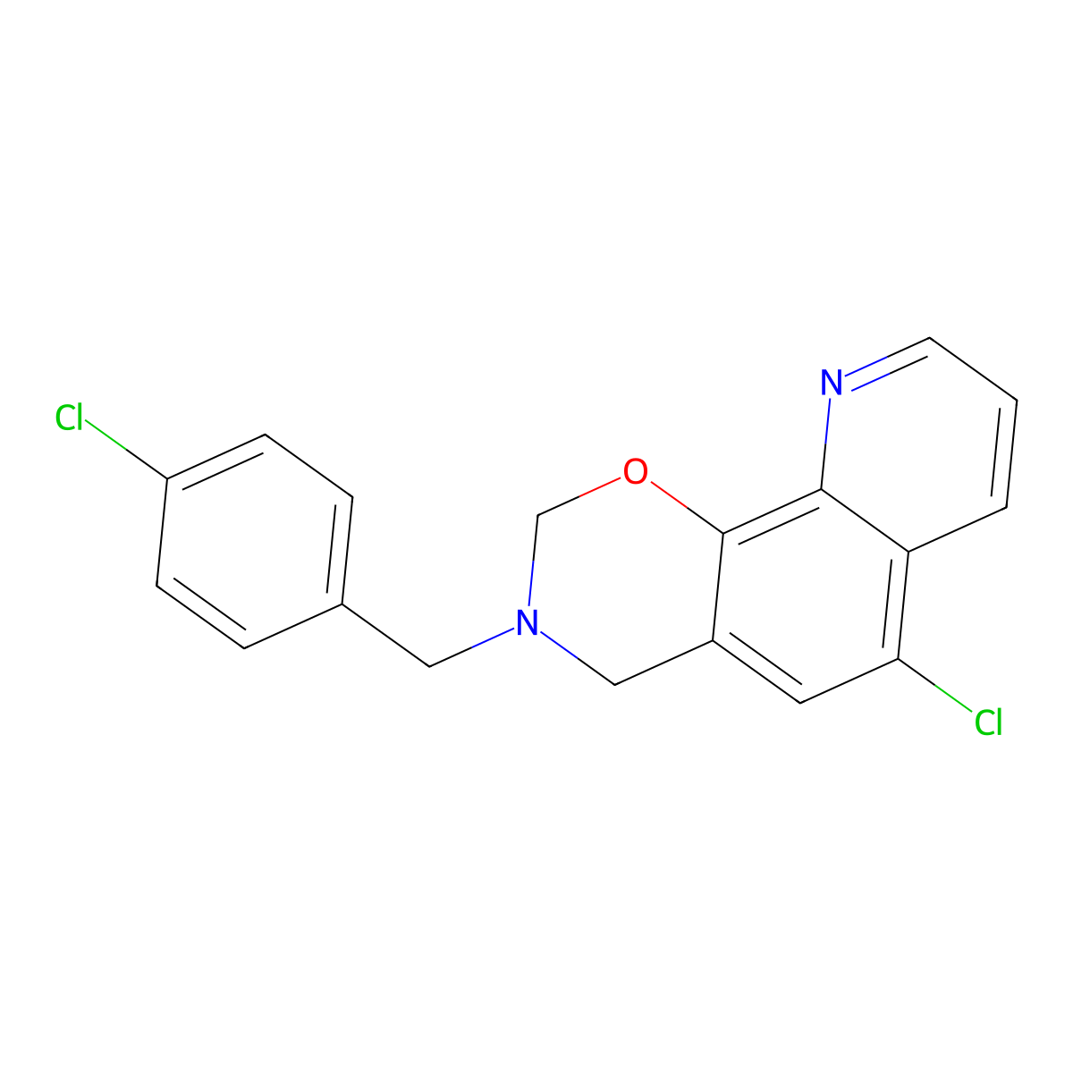6-Chloro-3-(4-chlorobenzyl)-3,4-dihydro-2H-(1,3)oxazino(5,6-h)quinoline molecular structure, CAS 41957-84-0