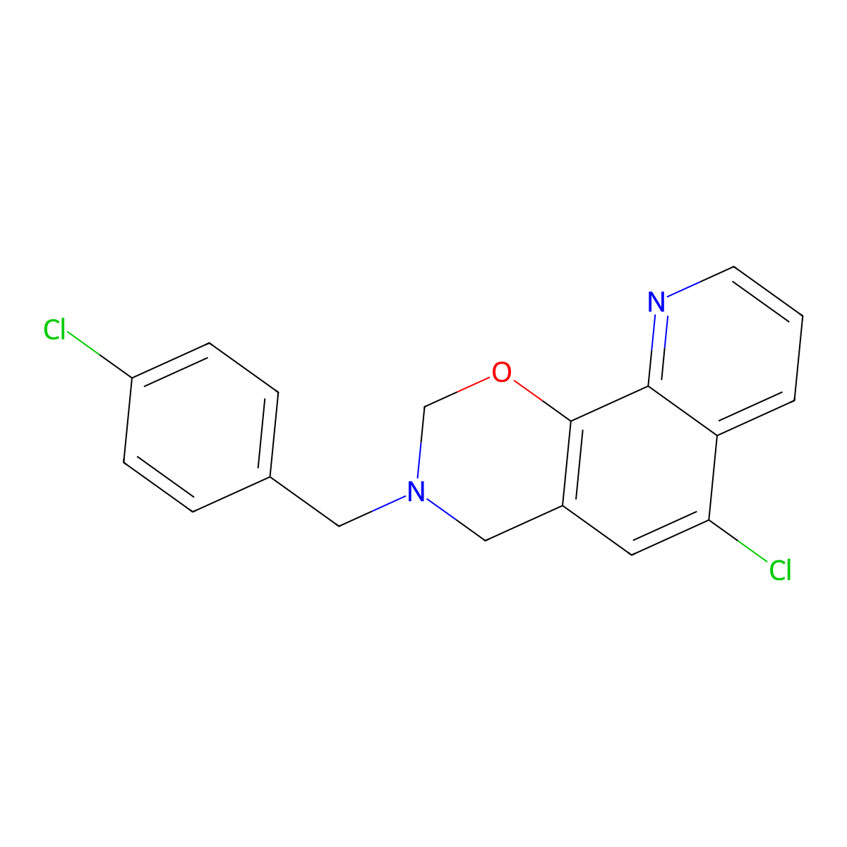 6-Chloro-3-(4-chlorobenzyl)-3,4-dihydro-2H-(1,3)oxazino(5,6-h)quinoline molecular structure, CAS 41957-84-0