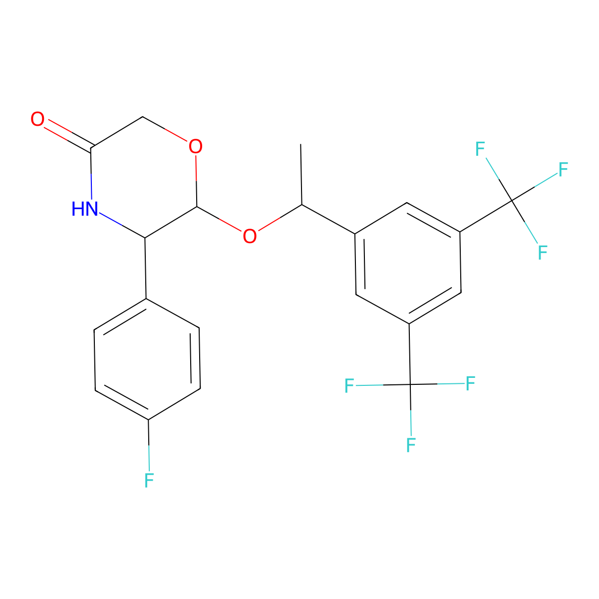 (5R,6R)-6-[(1R)-1-[3,5-Bis(trifluoromethyl)phenyl]ethoxy]-5-(4-fluorophenyl)-3-morpholinone molecular structure, CAS 419574-33-7