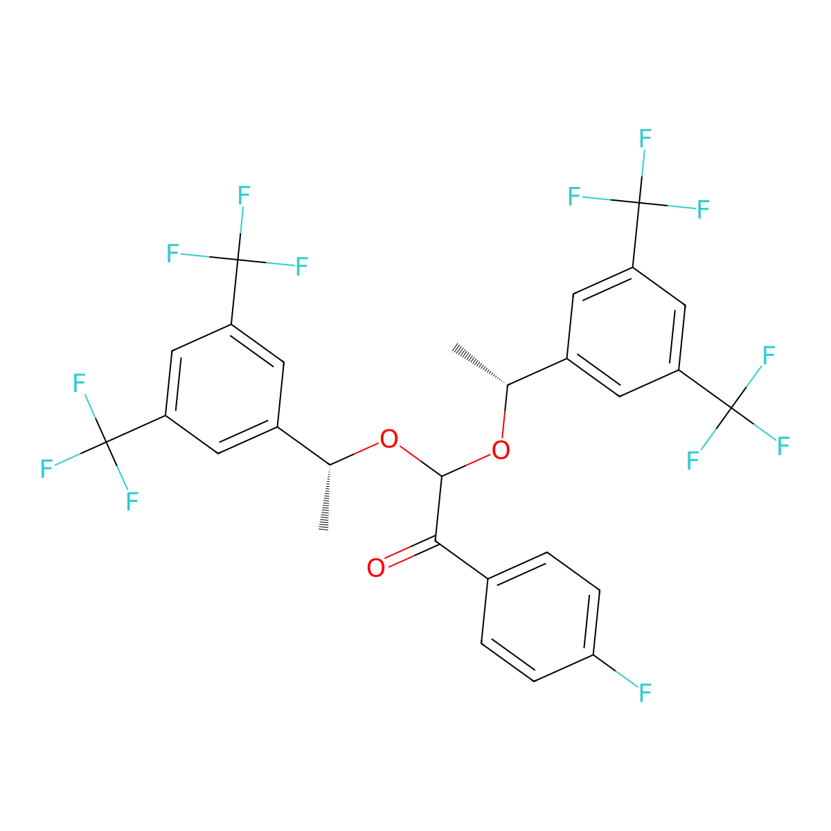 2,2-Bis[(1R)-1-[3,5-bis(trifluoromethyl)phenyl]ethoxy]-1-(4-fluorophenyl)ethanone molecular structure, CAS 419574-40-6