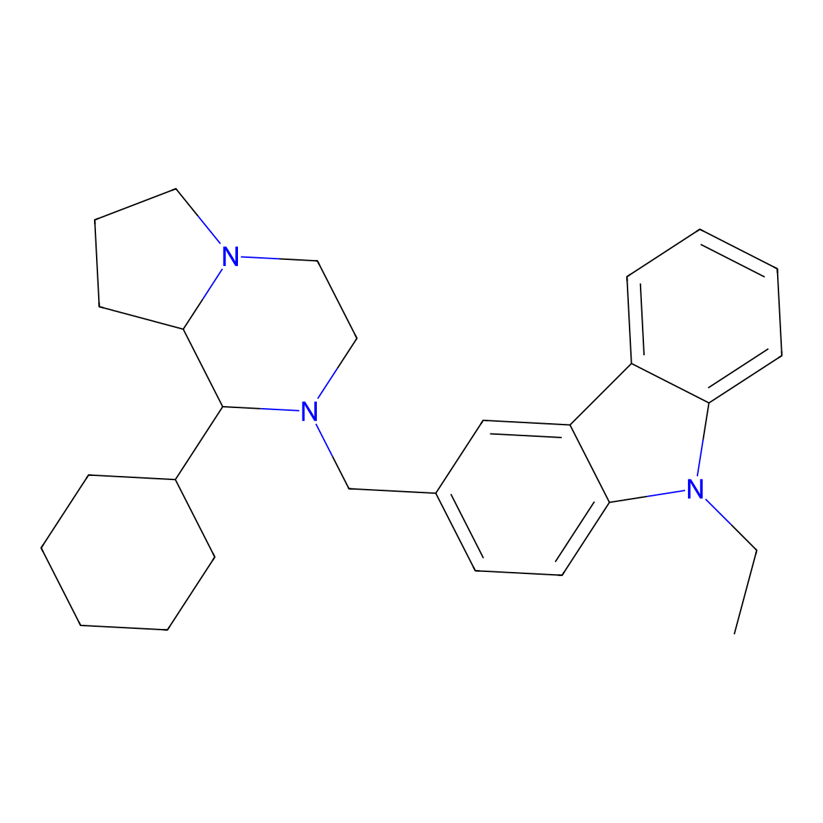 3-[(1-cyclohexylhexahydropyrrolo[1,2-a]pyrazin-2(1H)-yl)methyl]-9-ethyl-9H-carbazole molecular structure, CAS 419578-27-1