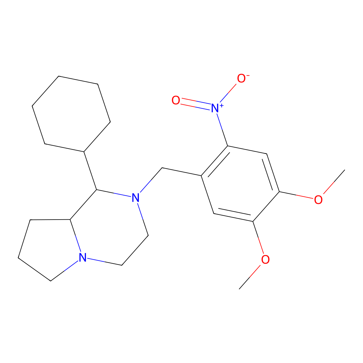 1-cyclohexyl-2-[(4,5-dimethoxy-2-nitrophenyl)methyl]-3,4,6,7,8,8a-hexahydro-1H-pyrrolo[1,2-a]pyrazine molecular structure, CAS 419578-34-0