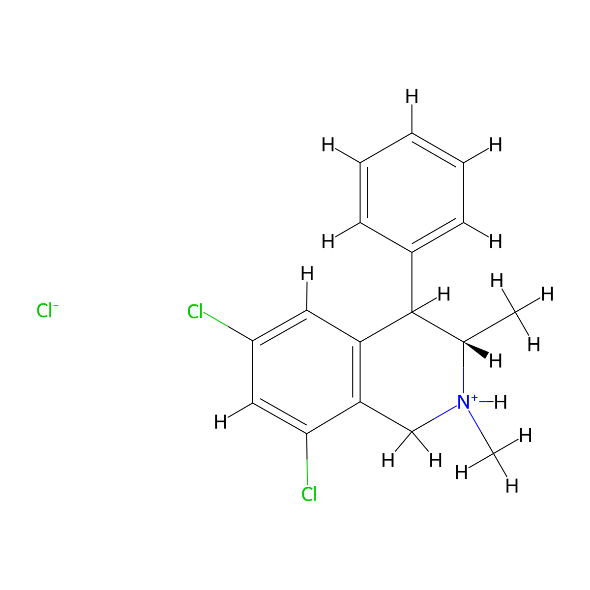 Isoquinoline, 1,2,3,4-tetrahydro-6,8-dichloro-2,3-dimethyl-4-phenyl-, hydrochloride, (E)- molecular structure, CAS 41958-59-2