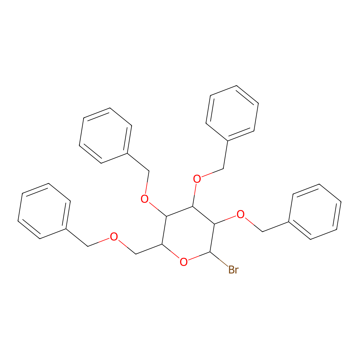 2-Bromo-3,4,5-tris(phenylmethoxy)-6-(phenylmethoxymethyl)oxane molecular structure, CAS 4196-35-4