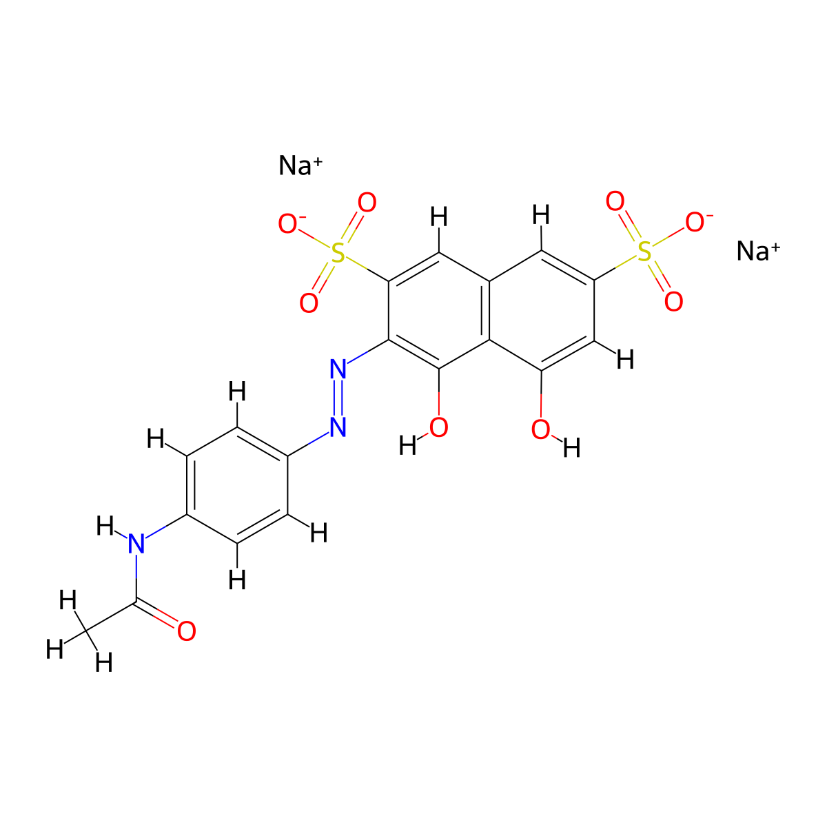 2,7-Naphthalenedisulfonic acid, 3-[2-[4-(acetylamino)phenyl]diazenyl]-4,5-dihydroxy-, sodium salt (1:2) molecular structure, CAS 4197-09-5