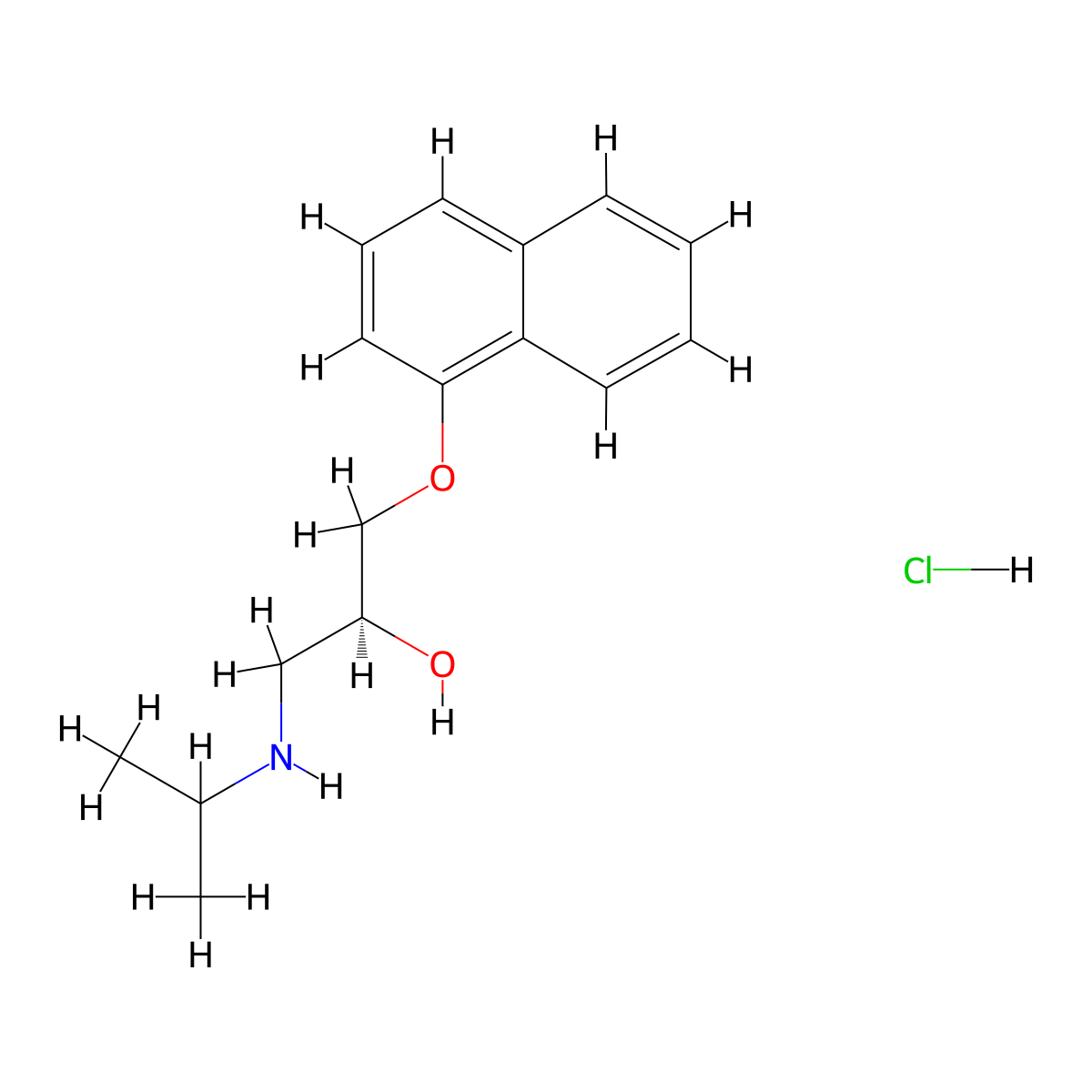 Levopropranolol hydrochloride molecular structure, CAS 4199-10-4