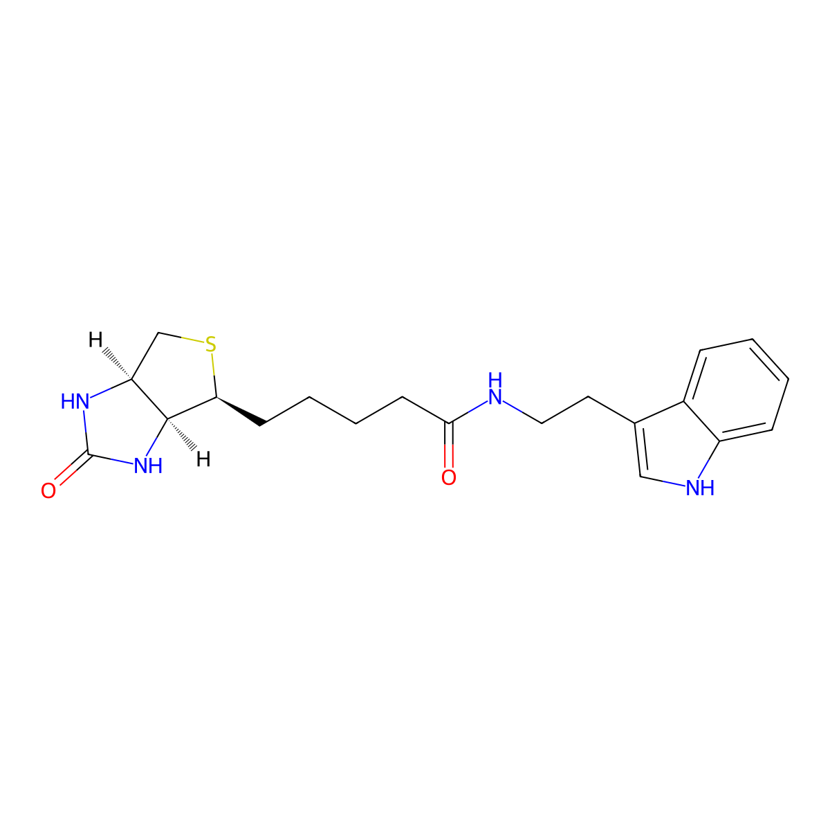 1H-Thieno[3,4-d]imidazole-5-pentanamide, hexahydro-N-[2-(1H-indol-3-yl)ethyl]-2-oxo-, [3aS-(3aalpha,4beta,6aalpha)]- molecular structure, CAS 41994-03-0