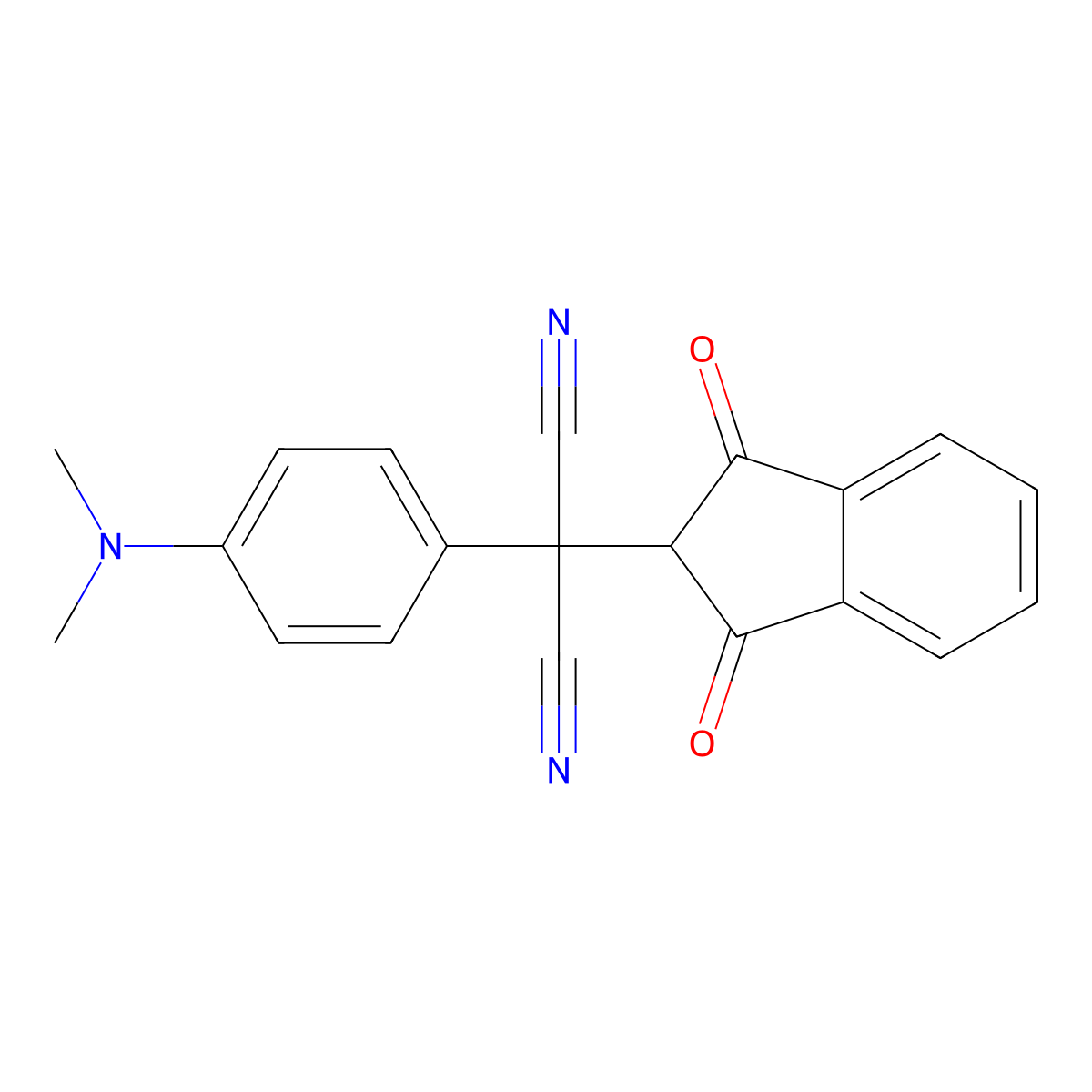 Malononitrile, 2-(4-dimethylaminophenyl)-2-(1,3-dioxoindan-2-yl)- molecular structure, CAS 41996-57-0