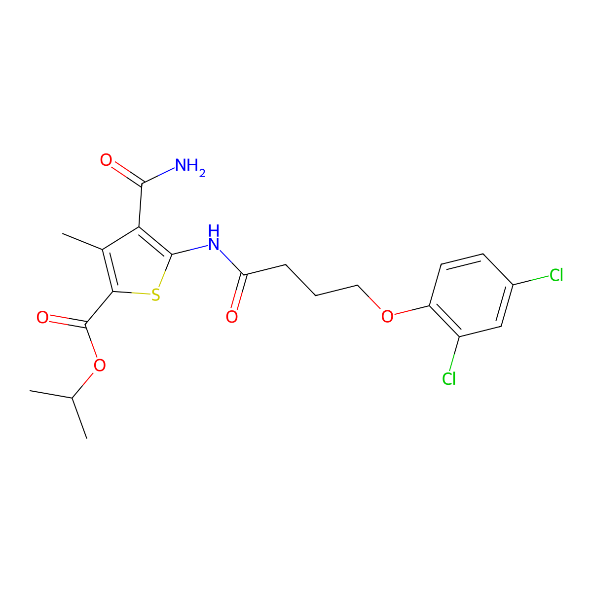 Propan-2-yl 4-carbamoyl-5-[4-(2,4-dichlorophenoxy)butanoylamino]-3-methylthiophene-2-carboxylate molecular structure, CAS 420089-42-5
