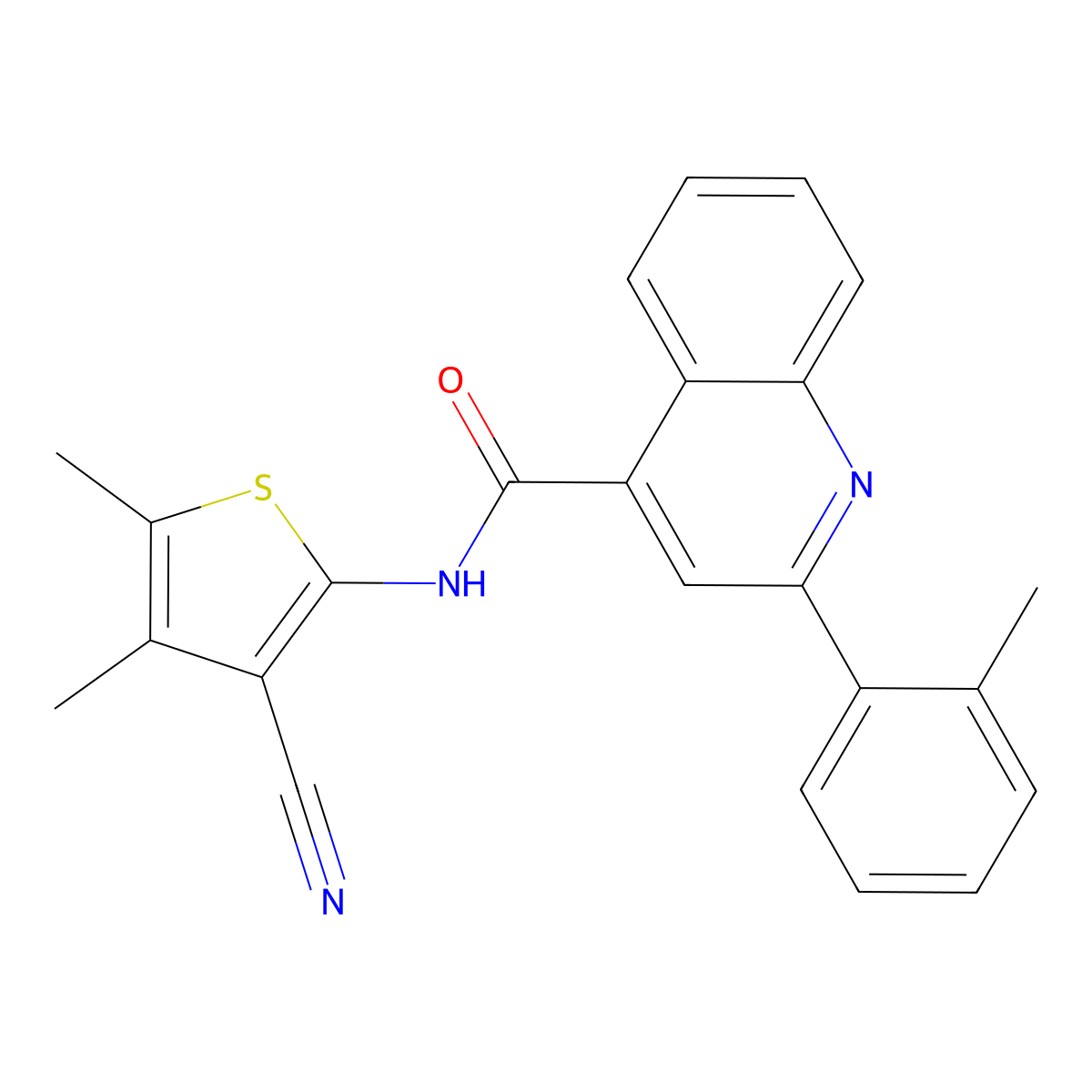 N-(3-cyano-4,5-dimethylthiophen-2-yl)-2-(2-methylphenyl)quinoline-4-carboxamide molecular structure, CAS 420089-44-7