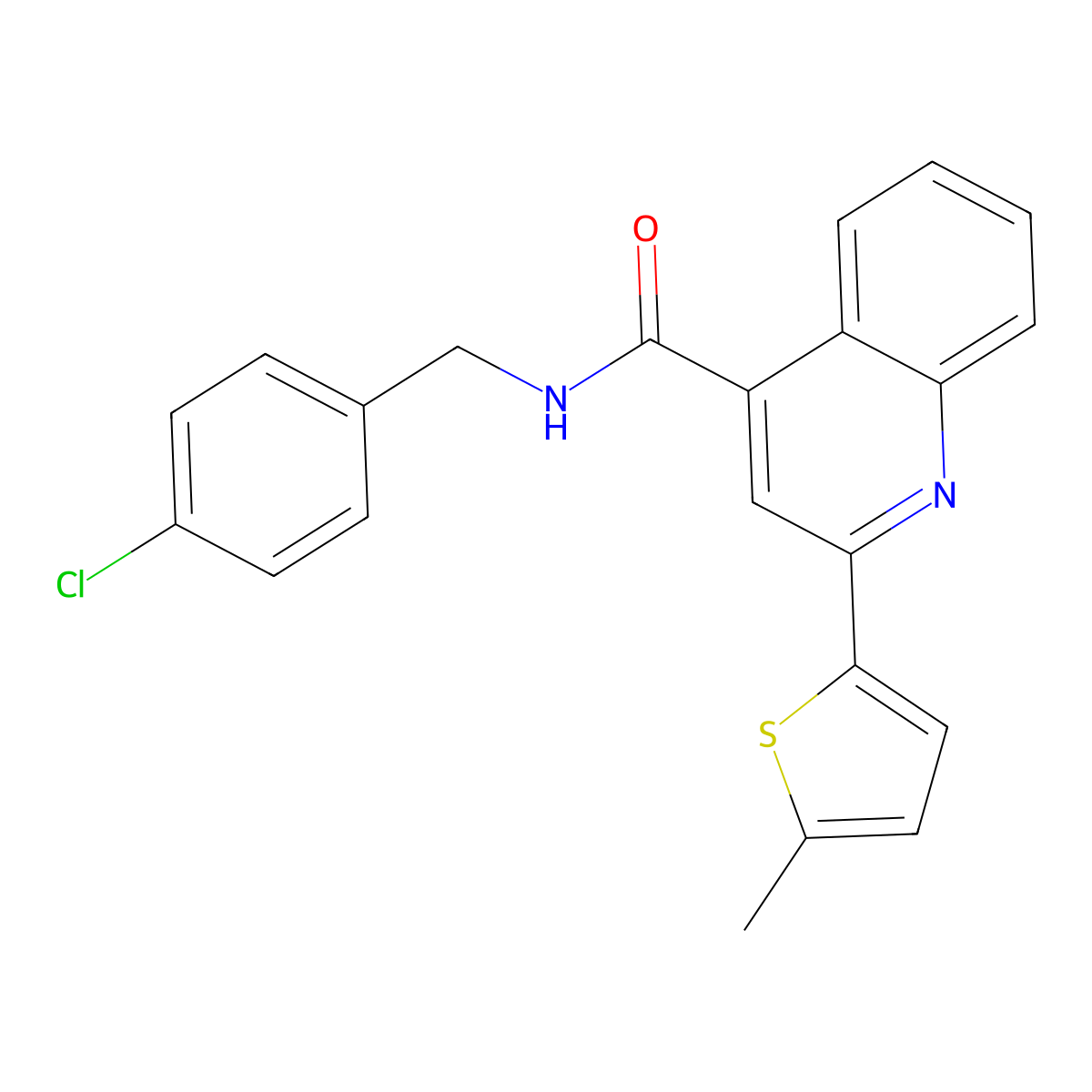 N-[(4-chlorophenyl)methyl]-2-(5-methylthiophen-2-yl)quinoline-4-carboxamide molecular structure, CAS 420089-49-2