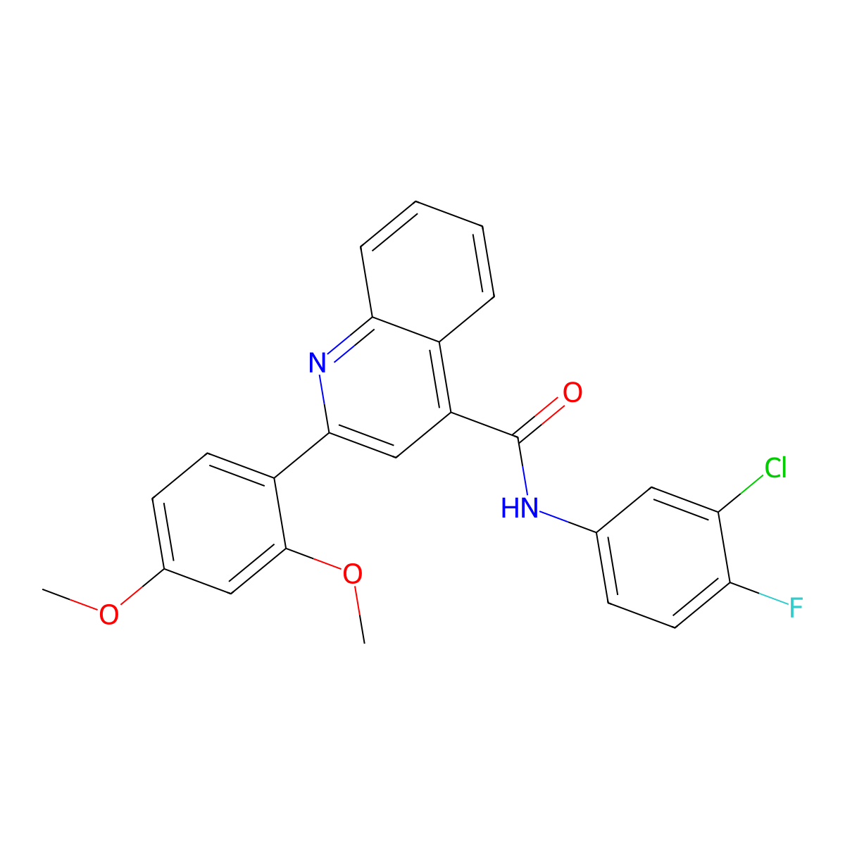 N-(3-chloro-4-fluorophenyl)-2-(2,4-dimethoxyphenyl)quinoline-4-carboxamide molecular structure, CAS 420089-57-2