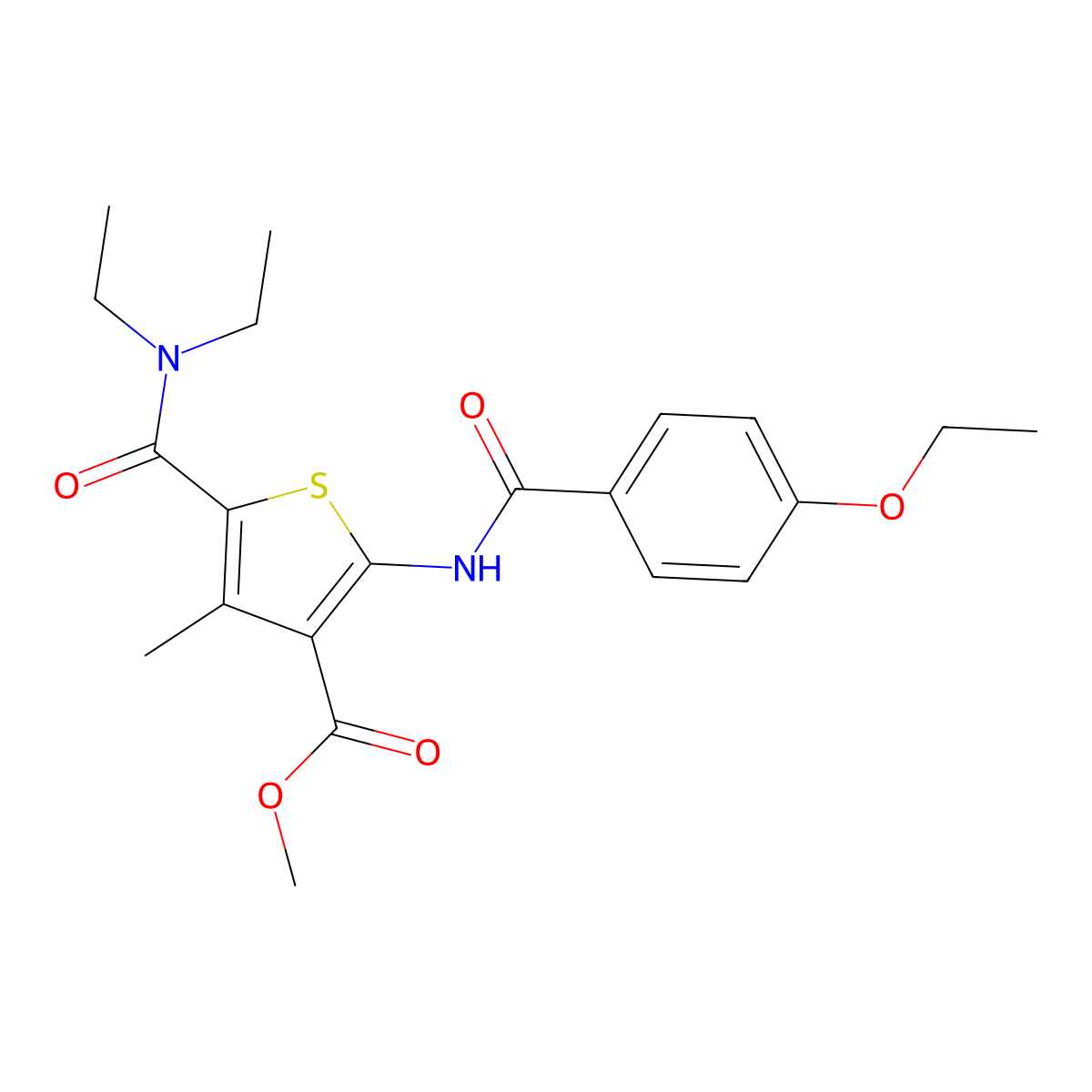 Methyl 5-(diethylcarbamoyl)-2-{[(4-ethoxyphenyl)carbonyl]amino}-4-methylthiophene-3-carboxylate molecular structure, CAS 420089-60-7