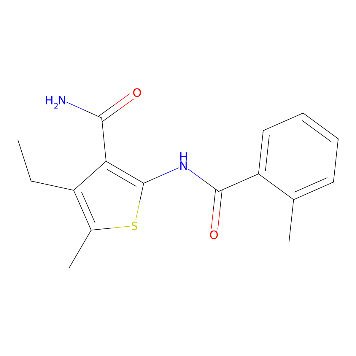 4-Ethyl-5-methyl-2-[(2-methylbenzoyl)amino]thiophene-3-carboxamide molecular structure, CAS 420089-81-2