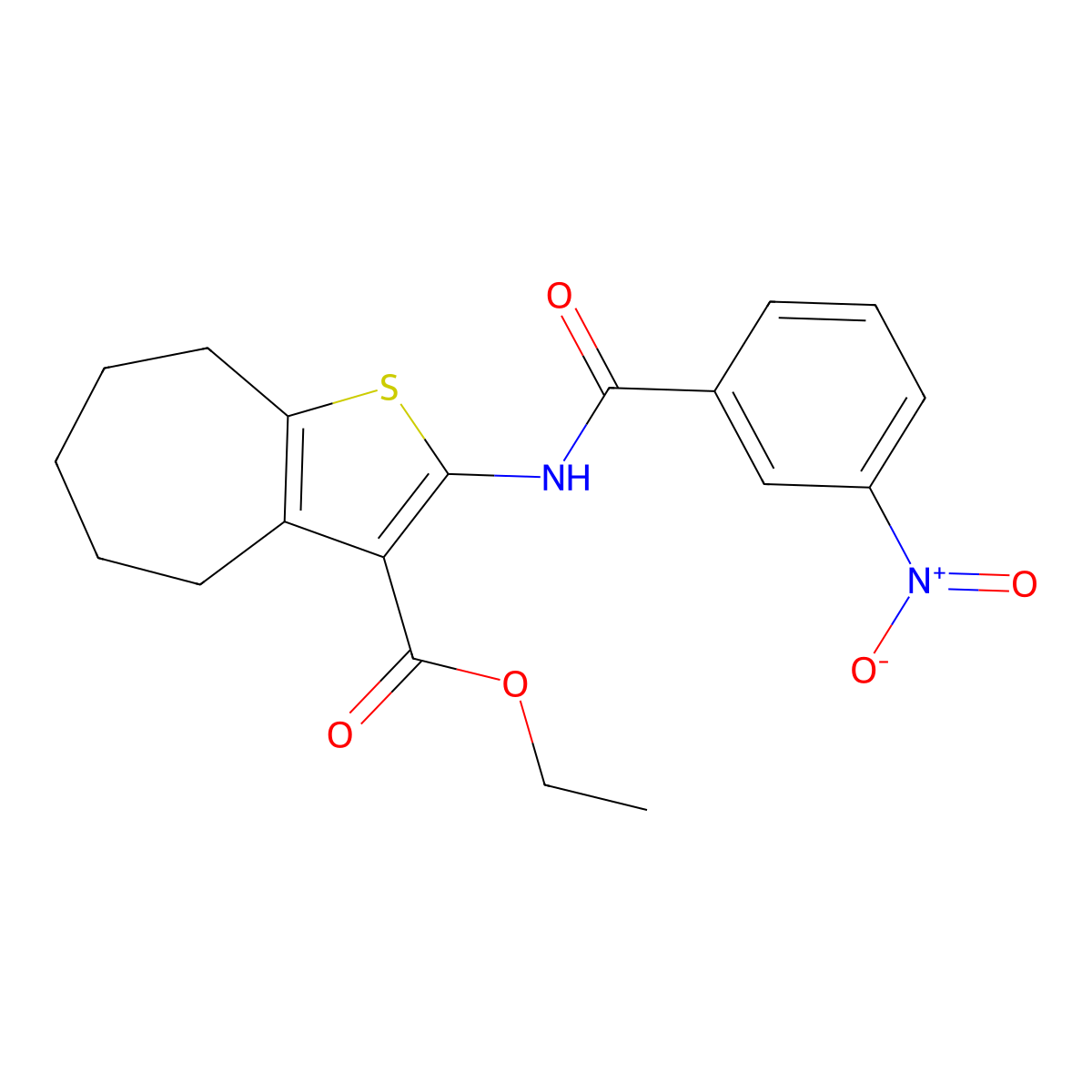ethyl 2-(3-nitrobenzamido)-5,6,7,8-tetrahydro-4H-cyclohepta[b]thiophene-3-carboxylate molecular structure, CAS 420090-13-7