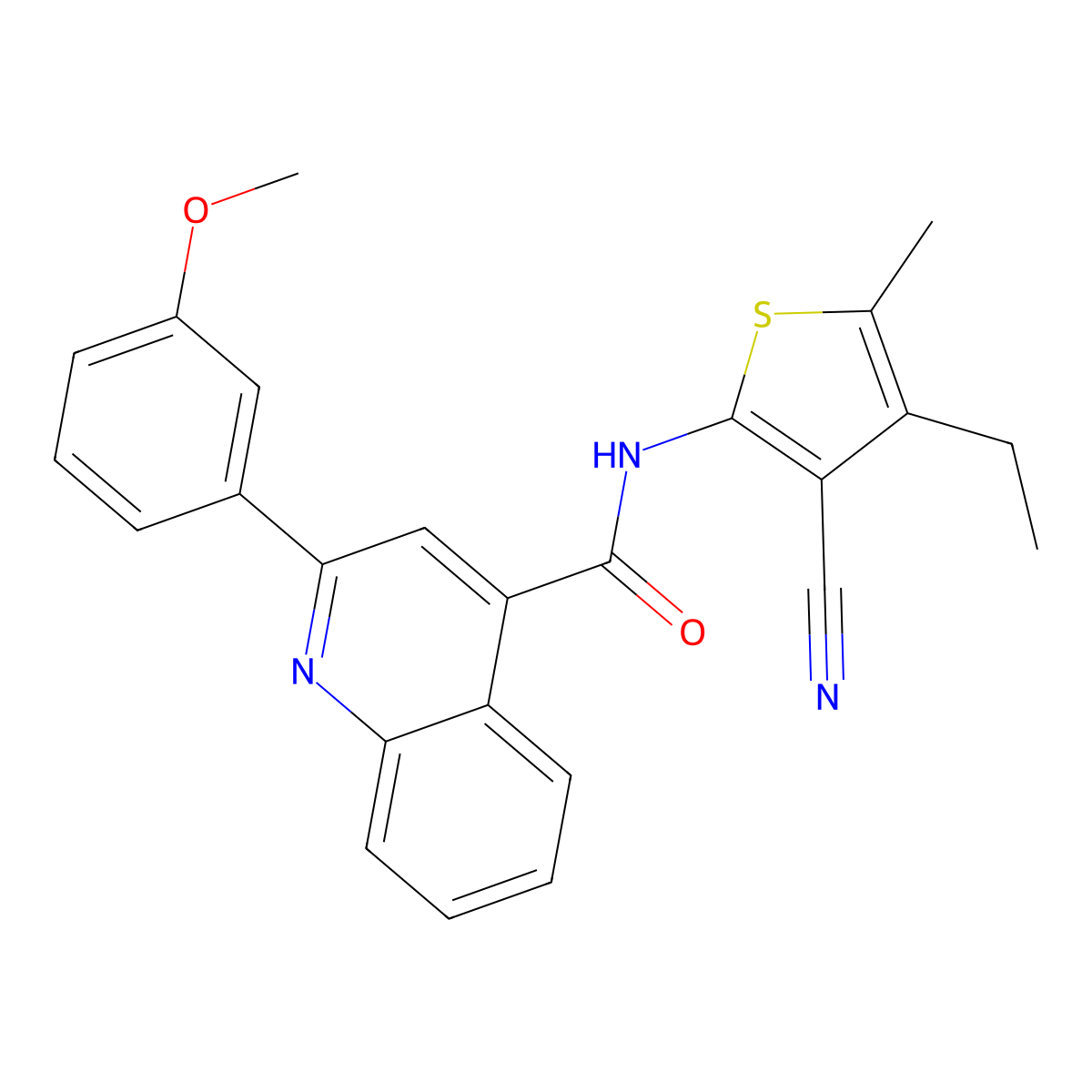 N-(3-cyano-4-ethyl-5-methylthiophen-2-yl)-2-(3-methoxyphenyl)quinoline-4-carboxamide molecular structure, CAS 420090-29-5