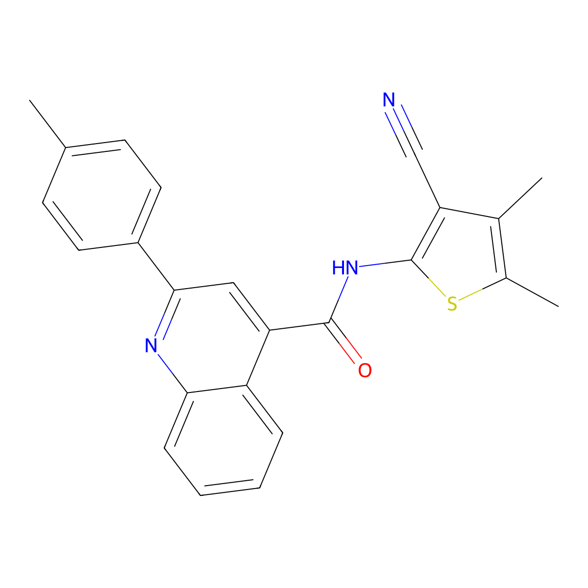 N-(3-cyano-4,5-dimethylthiophen-2-yl)-2-(4-methylphenyl)quinoline-4-carboxamide molecular structure, CAS 420090-52-4