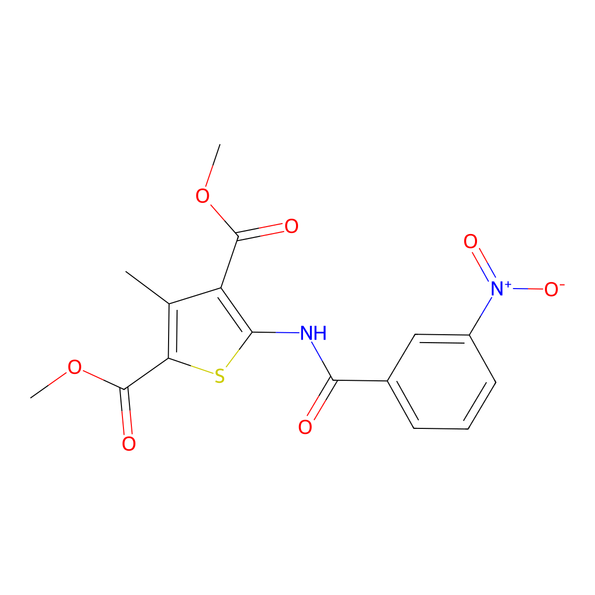 Dimethyl 3-methyl-5-[(3-nitrobenzoyl)amino]thiophene-2,4-dicarboxylate molecular structure, CAS 420090-57-9