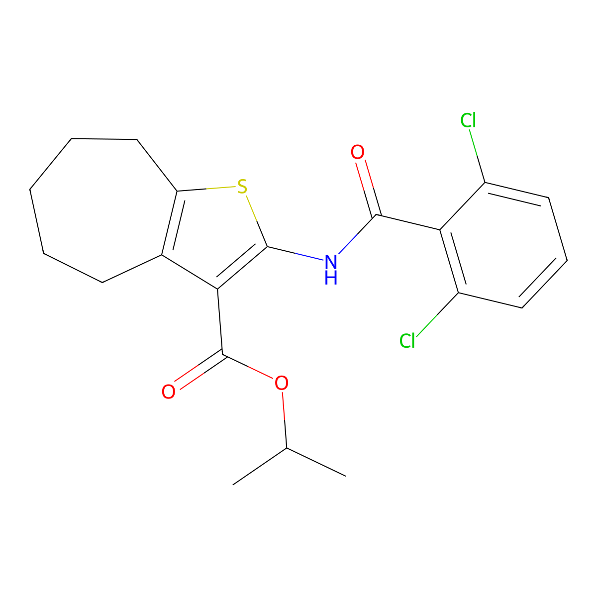 propan-2-yl 2-[(2,6-dichlorobenzoyl)amino]-5,6,7,8-tetrahydro-4H-cyclohepta[b]thiophene-3-carboxylate molecular structure, CAS 420090-78-4