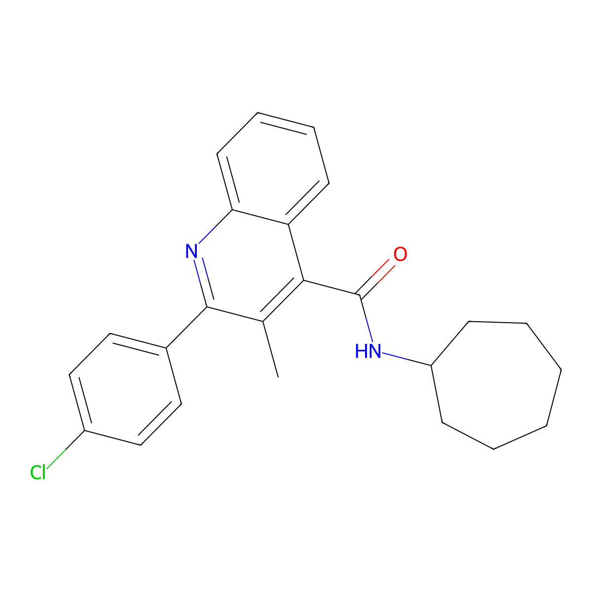 2-(4-chlorophenyl)-N-cycloheptyl-3-methylquinoline-4-carboxamide molecular structure, CAS 420090-95-5