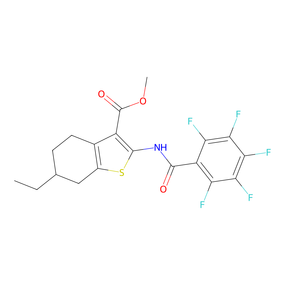 Methyl 6-ethyl-2-{[(pentafluorophenyl)carbonyl]amino}-4,5,6,7-tetrahydro-1-benzothiophene-3-carboxylate molecular structure, CAS 420090-96-6