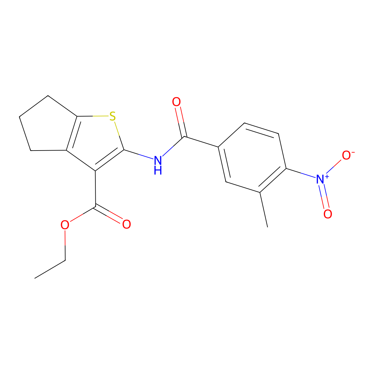 ethyl 2-({4-nitro-3-methylbenzoyl}amino)-5,6-dihydro-4H-cyclopenta[b]thiophene-3-carboxylate molecular structure, CAS 420091-19-6
