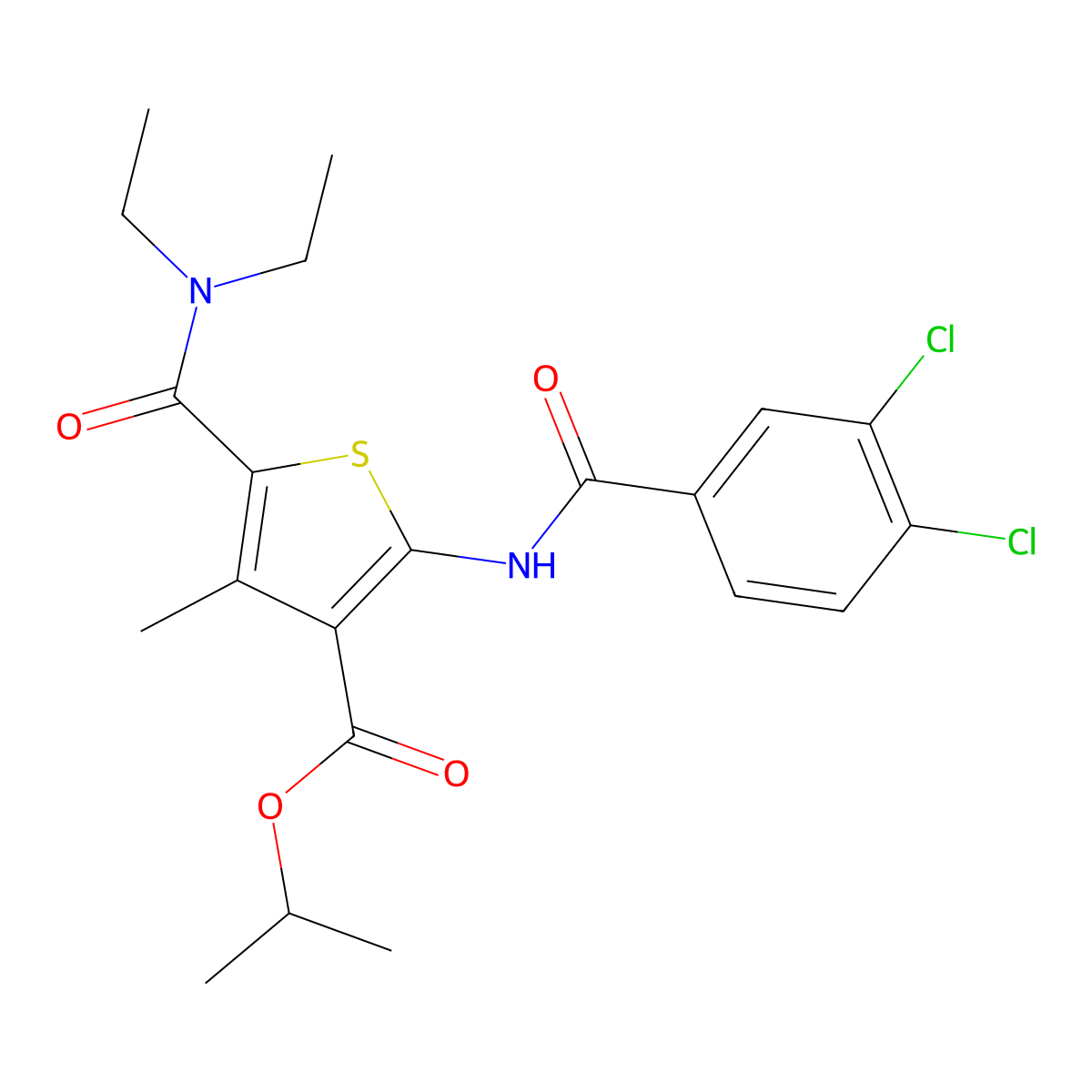 Propan-2-yl 2-[(3,4-dichlorobenzoyl)amino]-5-(diethylcarbamoyl)-4-methylthiophene-3-carboxylate molecular structure, CAS 420091-42-5