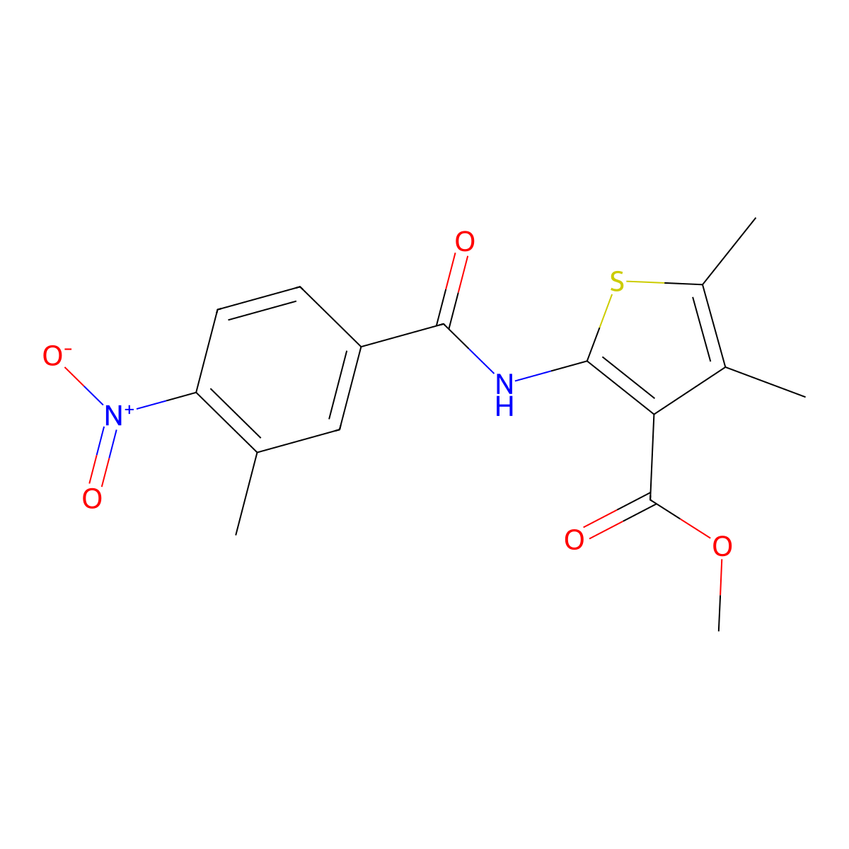 Methyl 4,5-dimethyl-2-[(3-methyl-4-nitrobenzoyl)amino]thiophene-3-carboxylate molecular structure, CAS 420091-67-4