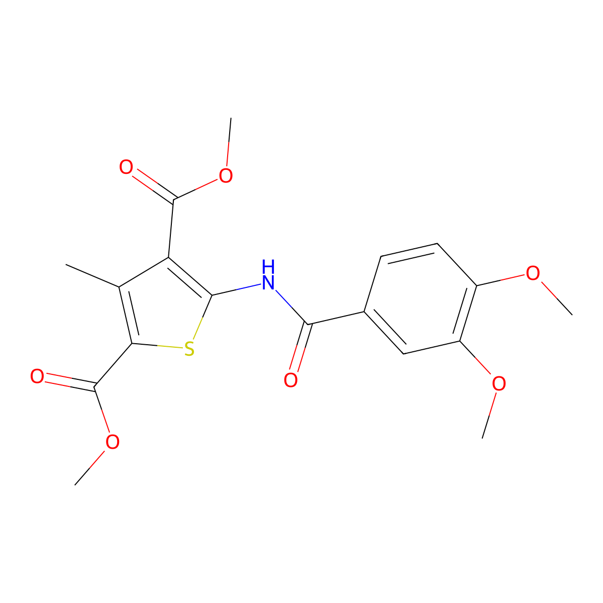 Dimethyl 5-[(3,4-dimethoxybenzoyl)amino]-3-methylthiophene-2,4-dicarboxylate molecular structure, CAS 420091-70-9