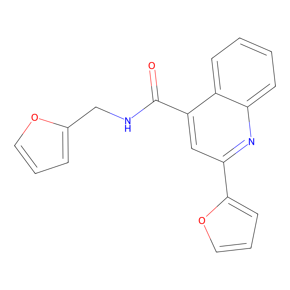 2-(furan-2-yl)-N-(furan-2-ylmethyl)quinoline-4-carboxamide molecular structure, CAS 420091-91-4