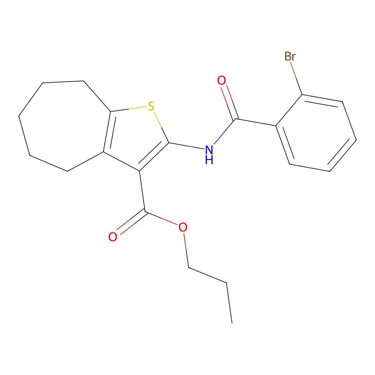 propyl 2-[(2-bromobenzoyl)amino]-5,6,7,8-tetrahydro-4H-cyclohepta[b]thiophene-3-carboxylate molecular structure, CAS 420091-92-5