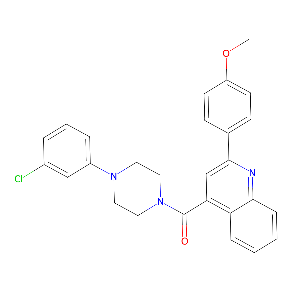 [4-(3-Chlorophenyl)piperazin-1-yl]-[2-(4-methoxyphenyl)quinolin-4-yl]methanone molecular structure, CAS 420092-00-8