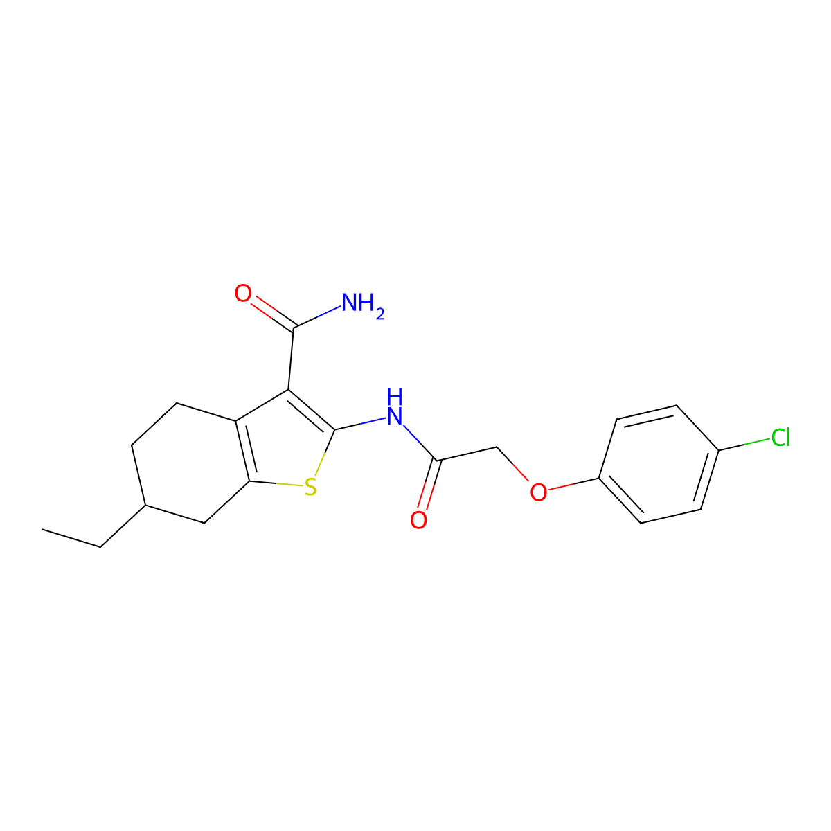 2-[[2-(4-Chlorophenoxy)acetyl]amino]-6-ethyl-4,5,6,7-tetrahydro-1-benzothiophene-3-carboxamide molecular structure, CAS 420092-02-0