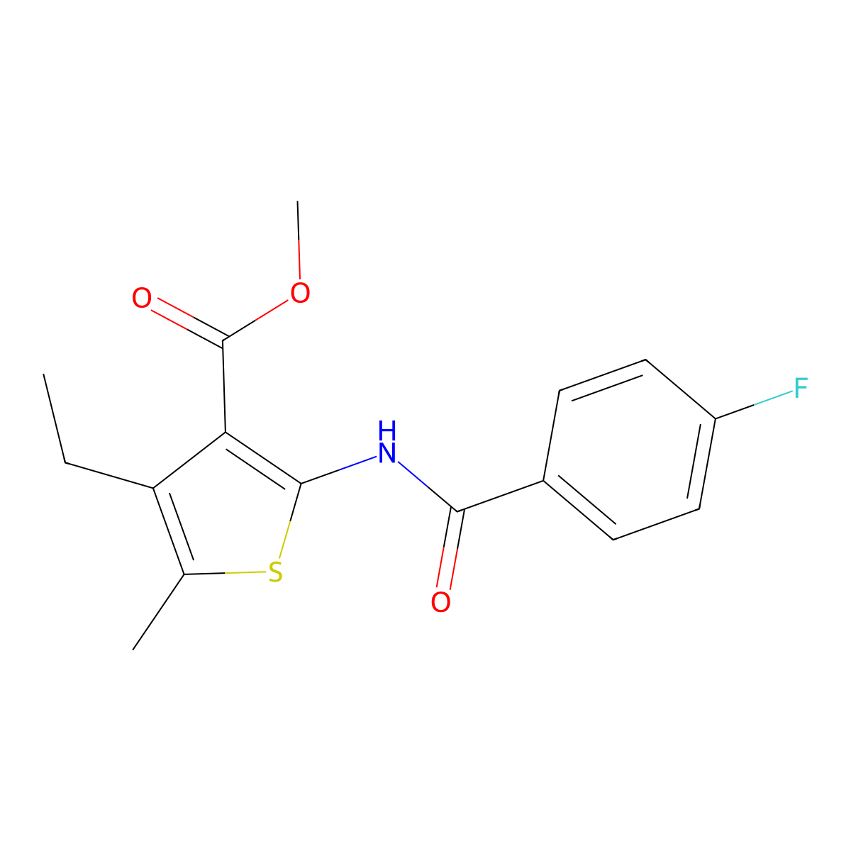 Methyl 4-ethyl-2-{[(4-fluorophenyl)carbonyl]amino}-5-methylthiophene-3-carboxylate molecular structure, CAS 420092-04-2