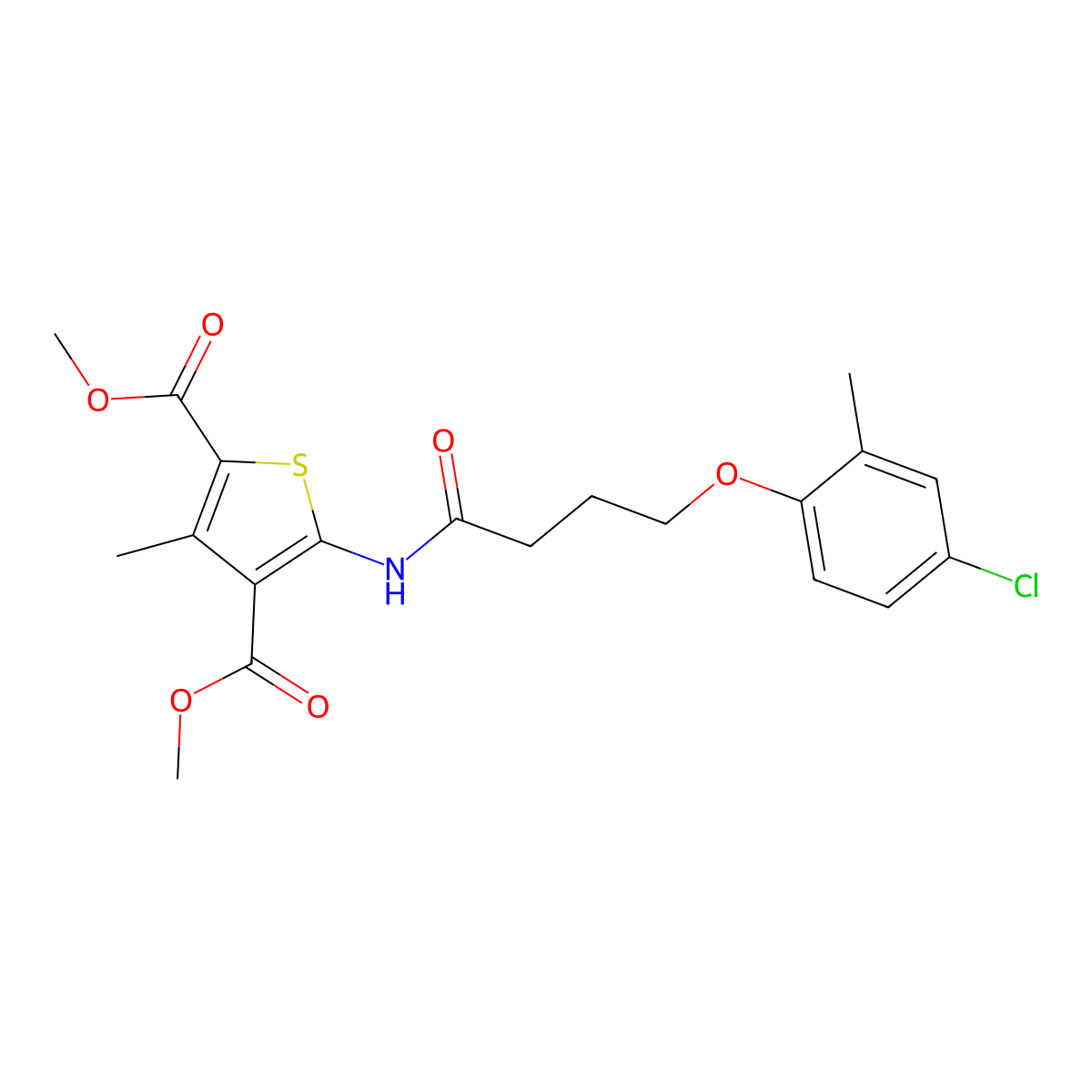 Dimethyl 5-[4-(4-chloro-2-methylphenoxy)butanoylamino]-3-methylthiophene-2,4-dicarboxylate molecular structure, CAS 420092-18-8