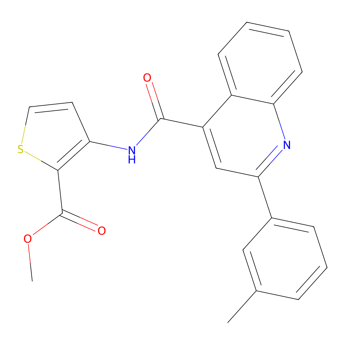 3-[[[2-(3-Methylphenyl)-4-quinolinyl]-oxomethyl]amino]-2-thiophenecarboxylic acid methyl ester molecular structure, CAS 420092-20-2