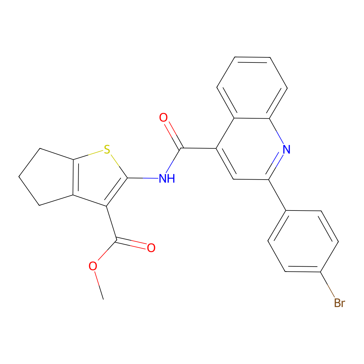 methyl 2-[[2-(4-bromophenyl)quinoline-4-carbonyl]amino]-5,6-dihydro-4H-cyclopenta[b]thiophene-3-carboxylate molecular structure, CAS 420092-36-0