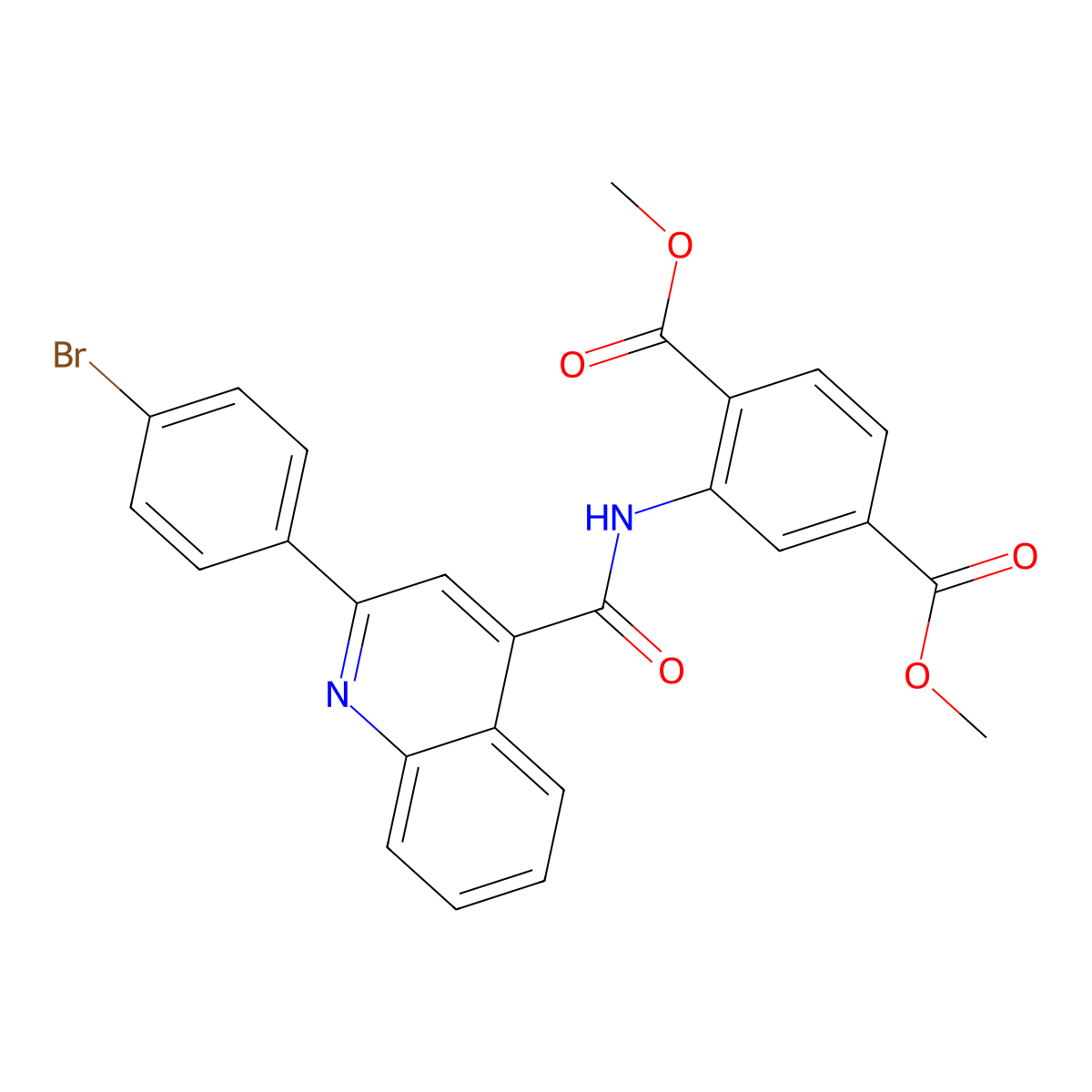 Dimethyl 2-[[2-(4-bromophenyl)quinoline-4-carbonyl]amino]benzene-1,4-dicarboxylate molecular structure, CAS 420092-42-8