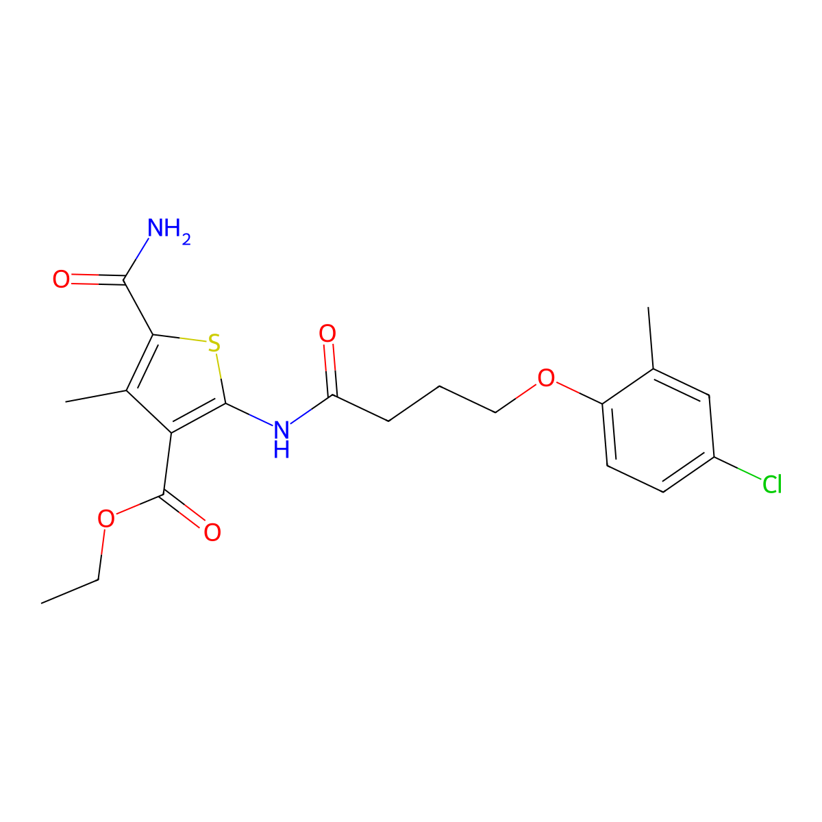 Ethyl 5-carbamoyl-2-[4-(4-chloro-2-methylphenoxy)butanoylamino]-4-methylthiophene-3-carboxylate molecular structure, CAS 420092-44-0