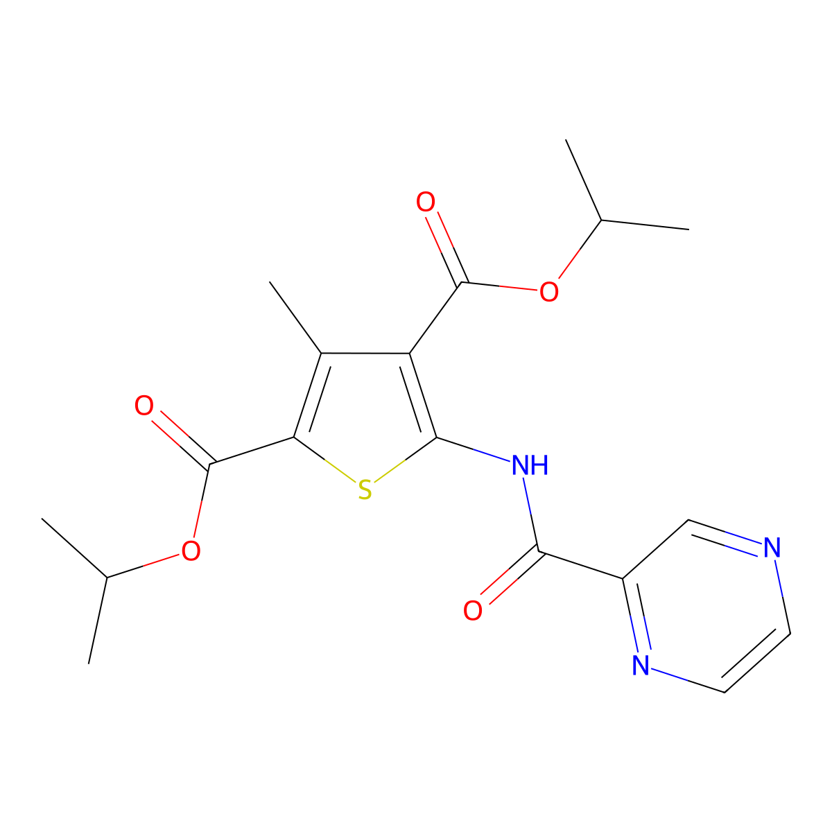 Dipropan-2-yl 3-methyl-5-(pyrazine-2-carbonylamino)thiophene-2,4-dicarboxylate molecular structure, CAS 420092-50-8