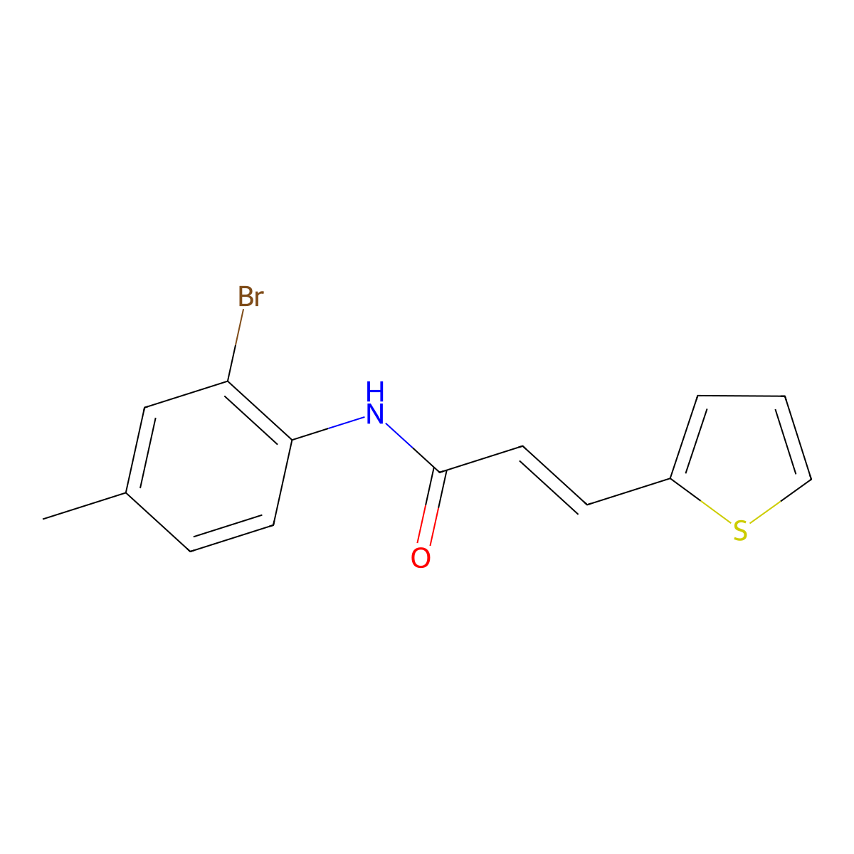 (2E)-N-(2-bromo-4-methylphenyl)-3-(2-thienyl)prop-2-enamide molecular structure, CAS 420092-55-3