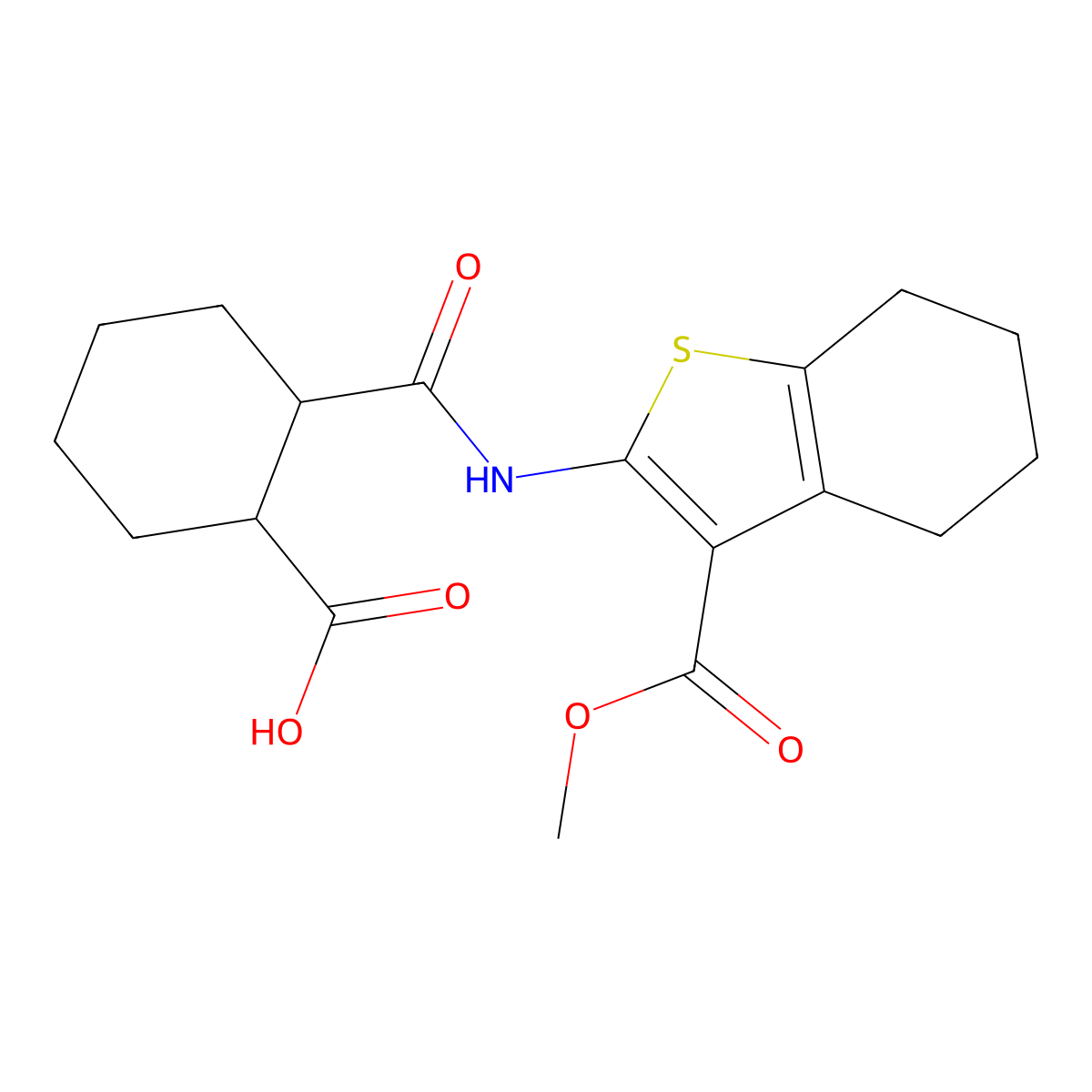 2-{[3-(Methoxycarbonyl)-4,5,6,7-tetrahydro-1-benzothiophen-2-yl]carbamoyl}cyclohexanecarboxylic acid molecular structure, CAS 420092-63-3