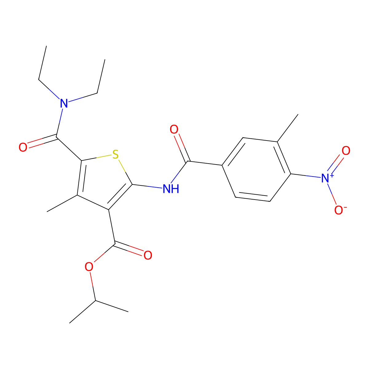 1-Methylethyl 5-((diethylamino)carbonyl)-4-methyl-2-((3-methyl-4-nitrobenzoyl)amino)-3-thiophenecarboxylate molecular structure, CAS 420092-68-8