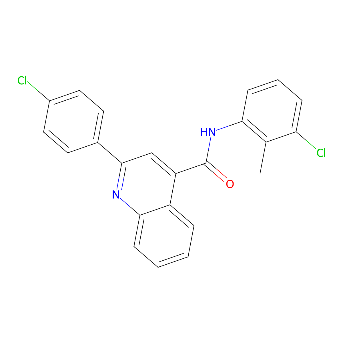 N-(3-chloro-2-methylphenyl)-2-(4-chlorophenyl)quinoline-4-carboxamide molecular structure, CAS 420092-88-2